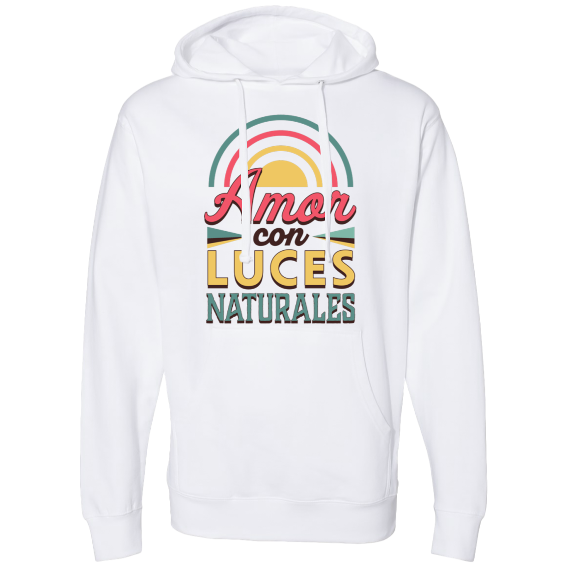 Midweight Men's Hooded Sweatshirt, Amor con Luces Naturales