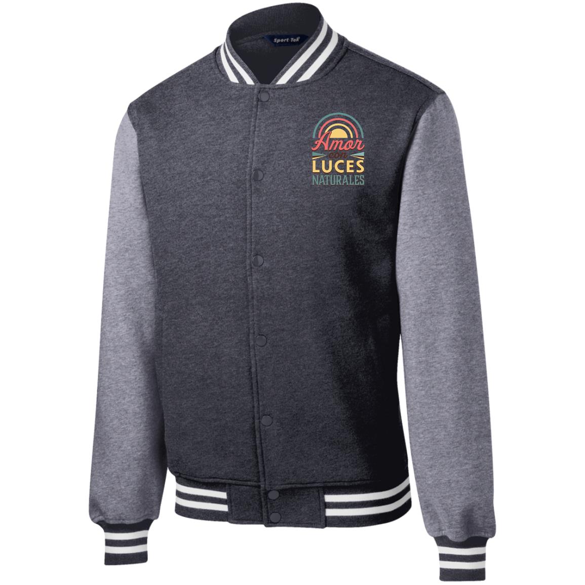 Fleece Letterman Jacket for Man, Amor con Luces