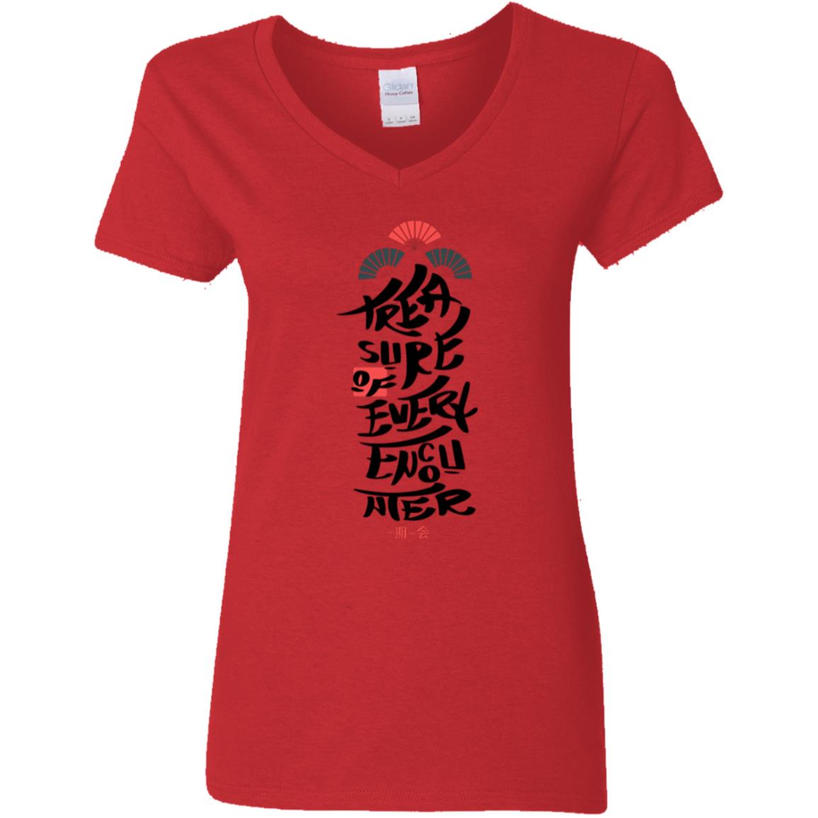 Ladies' 5.3 oz. V-Neck Women's T-Shirt, Treasure of Every Encounter