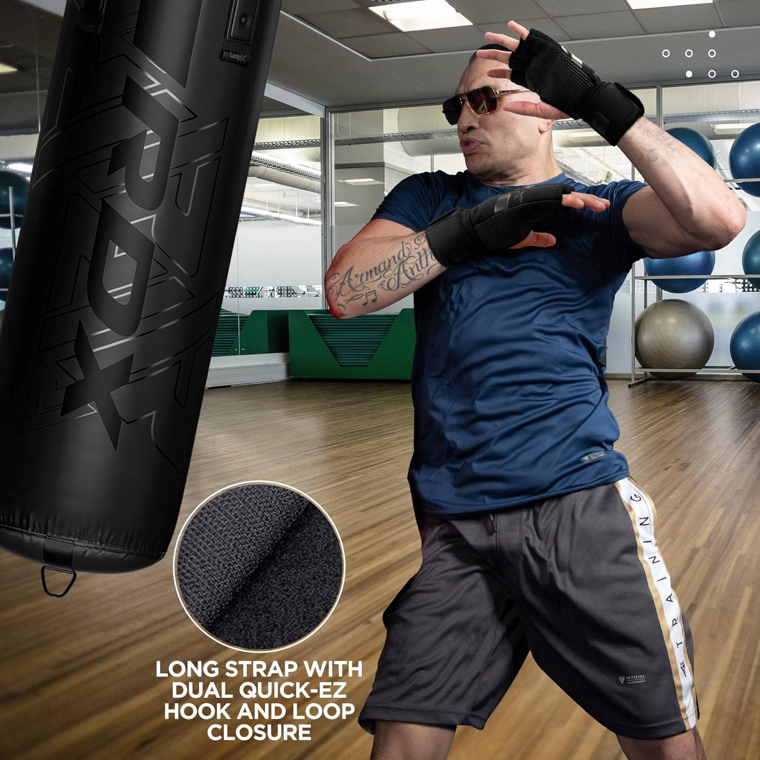 RDX T15 Boxing Inner Gloves Hand Wraps, Hybrid Gym Punching Bag & Weight Lifting Workout Unisex Set (Pack of 3) for Muay Thai Martial Arts, Kickboxing. Included RDX Boxing Inner Gloves Hand Wraps, Microfiber Towel, and Waist Trainer Belt.