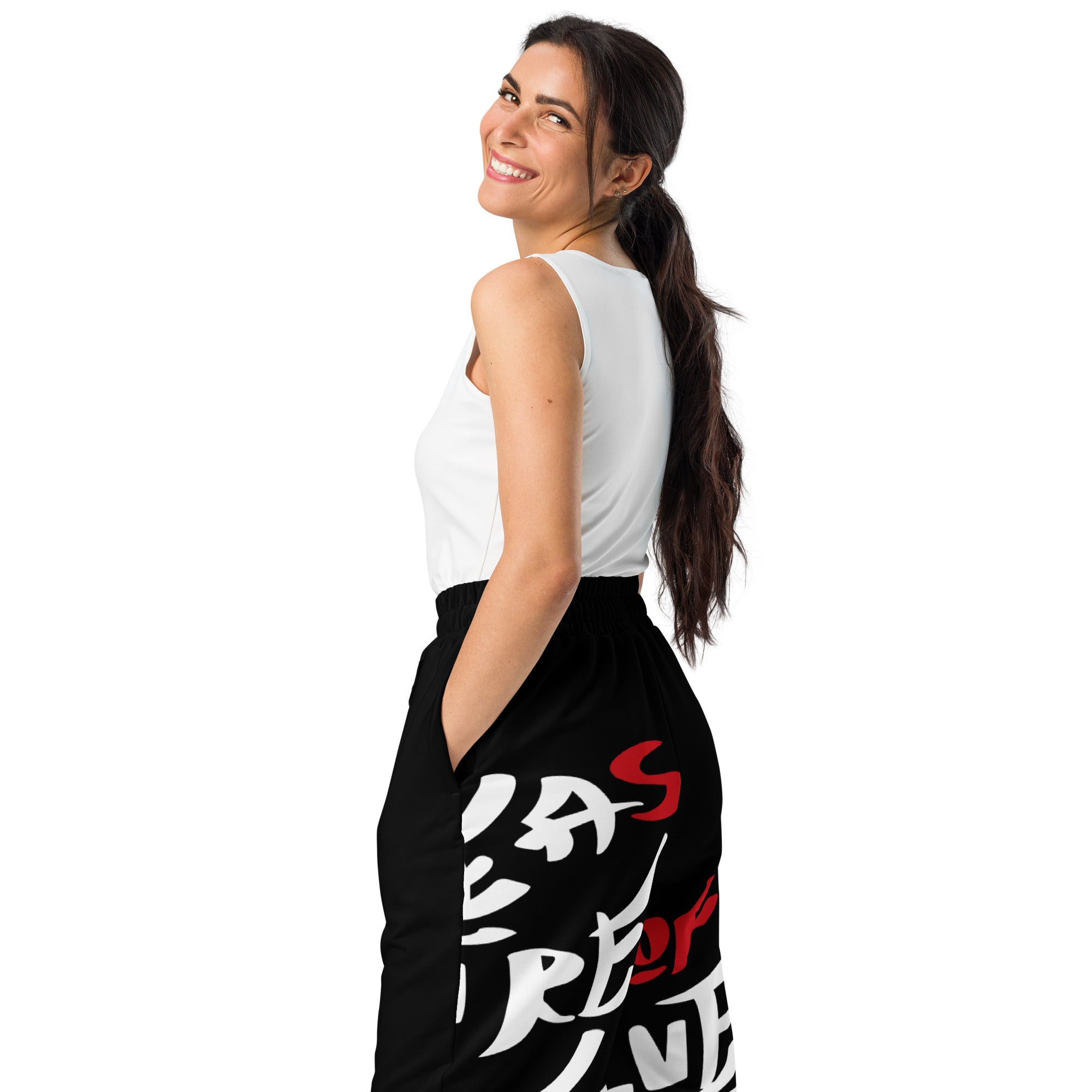 Wide-Leg Joggers - Treasure of Every Encounter 一期一会 Digital Print by Los Gusanos | High Waist, Tailored Wide Leg Pants