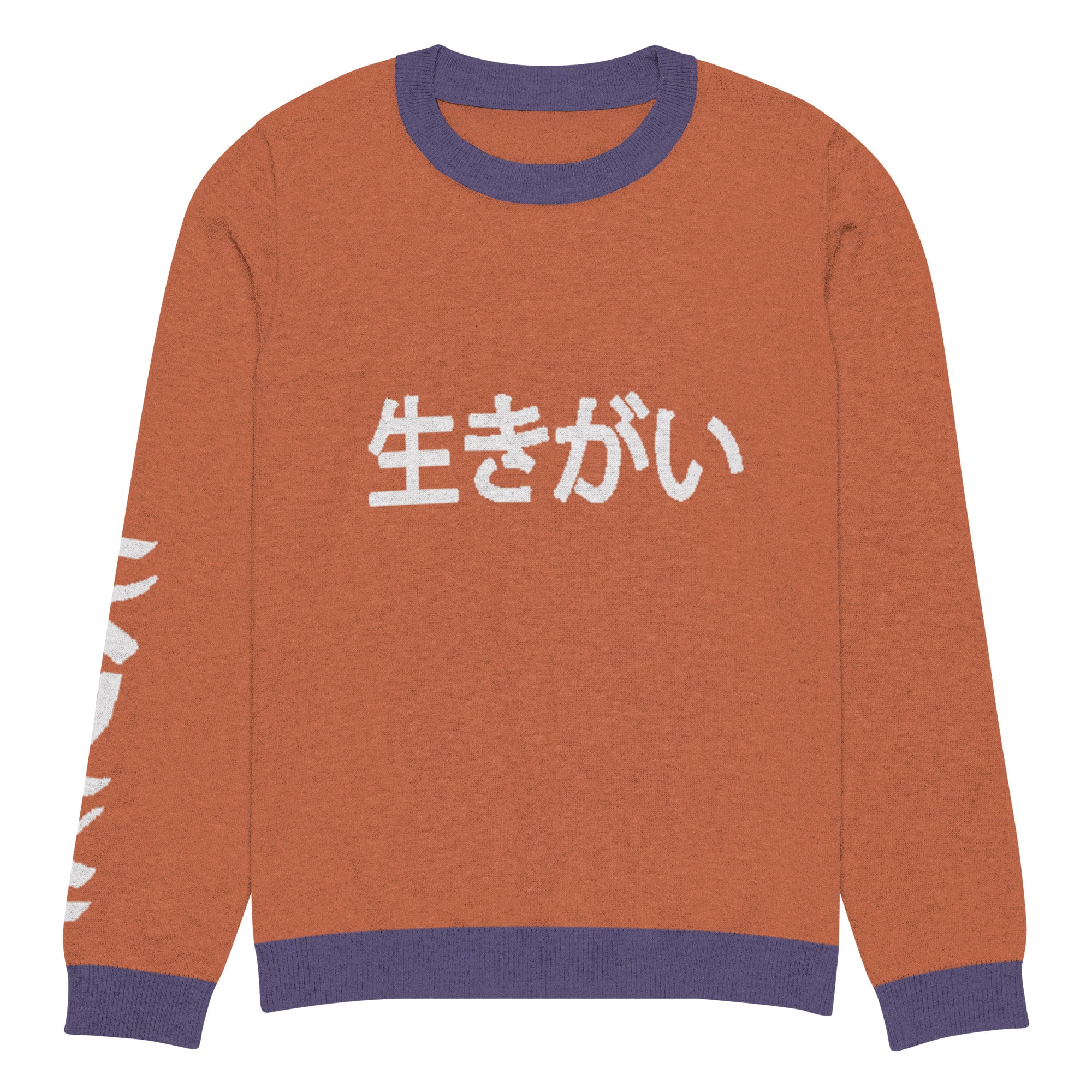 Unisex Knitted Crew Neck Sweater - Ikigai Design in Japanese 生きがい by Los Gusanos | Essential Customizable Sweater for Men & Women