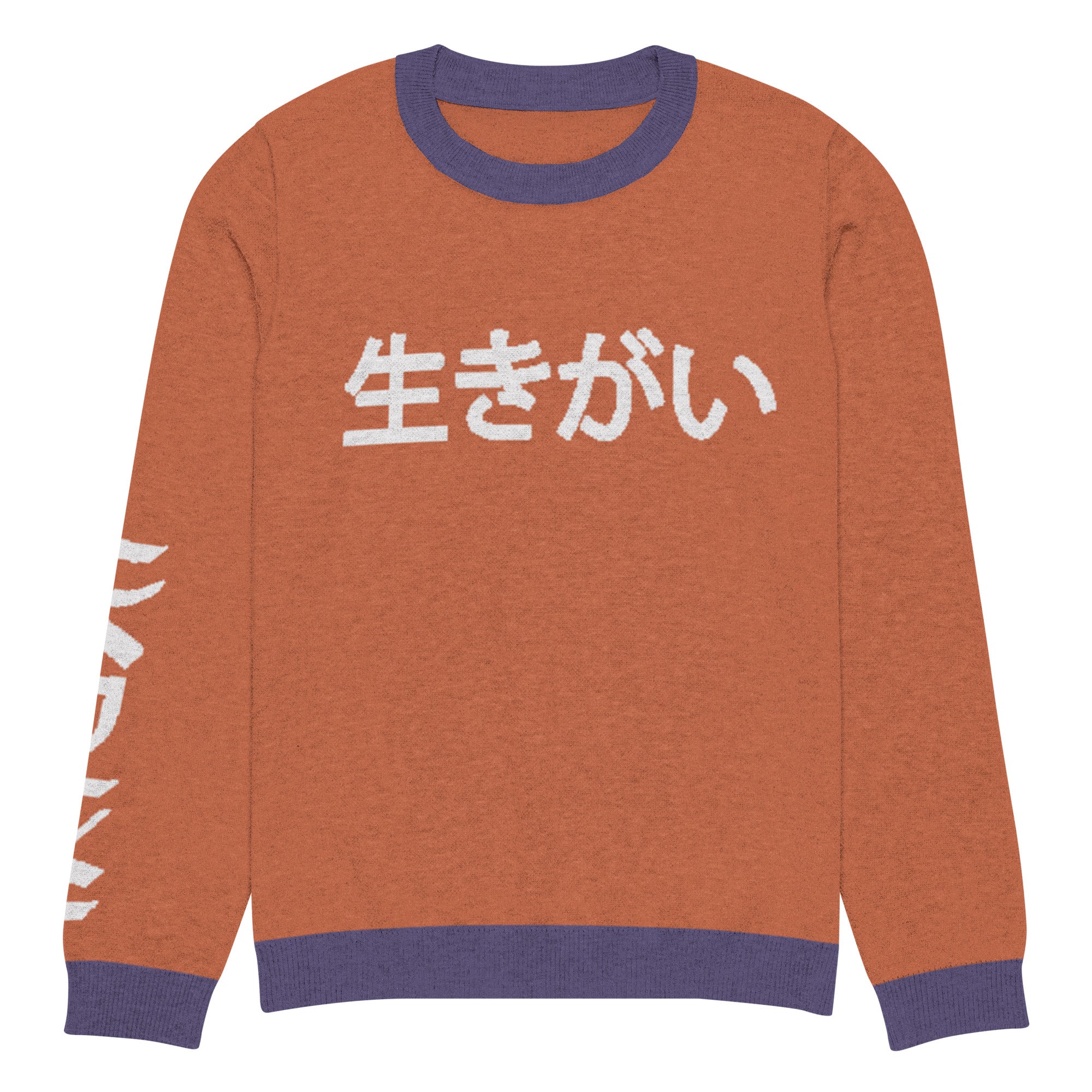 Unisex Knitted Crew Neck Sweater - Ikigai Design in Japanese 生きがい by Los Gusanos | Essential Customizable Sweater for Men & Women