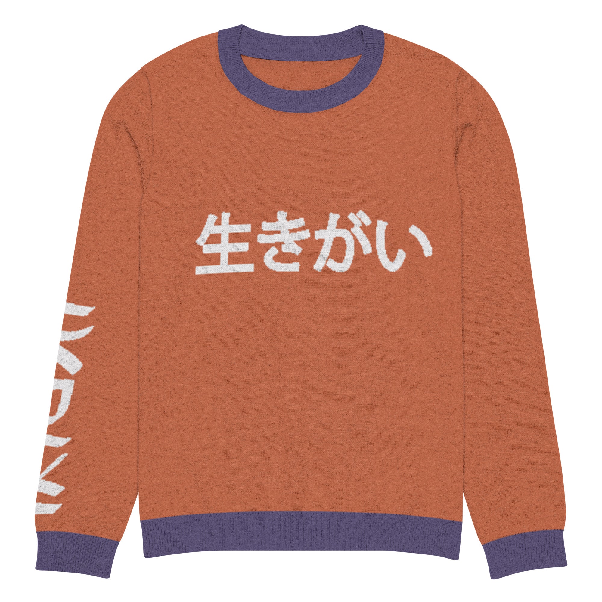 Unisex Knitted Crew Neck Sweater - Ikigai Design in Japanese 生きがい by Los Gusanos | Essential Customizable Sweater for Men & Women