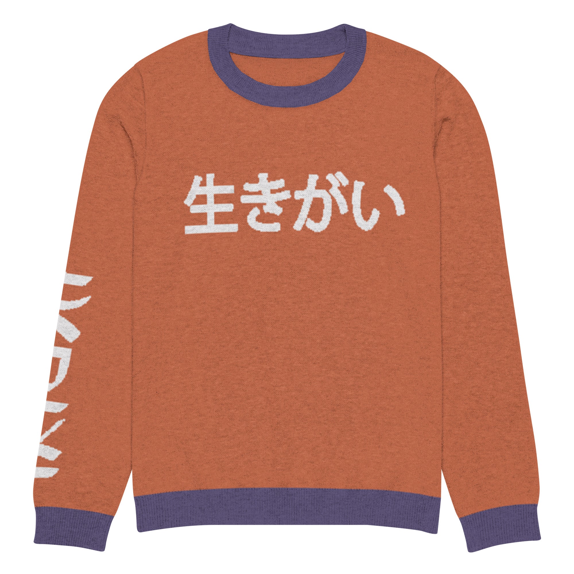 Unisex Knitted Crew Neck Sweater - Ikigai Design in Japanese 生きがい by Los Gusanos | Essential Customizable Sweater for Men & Women