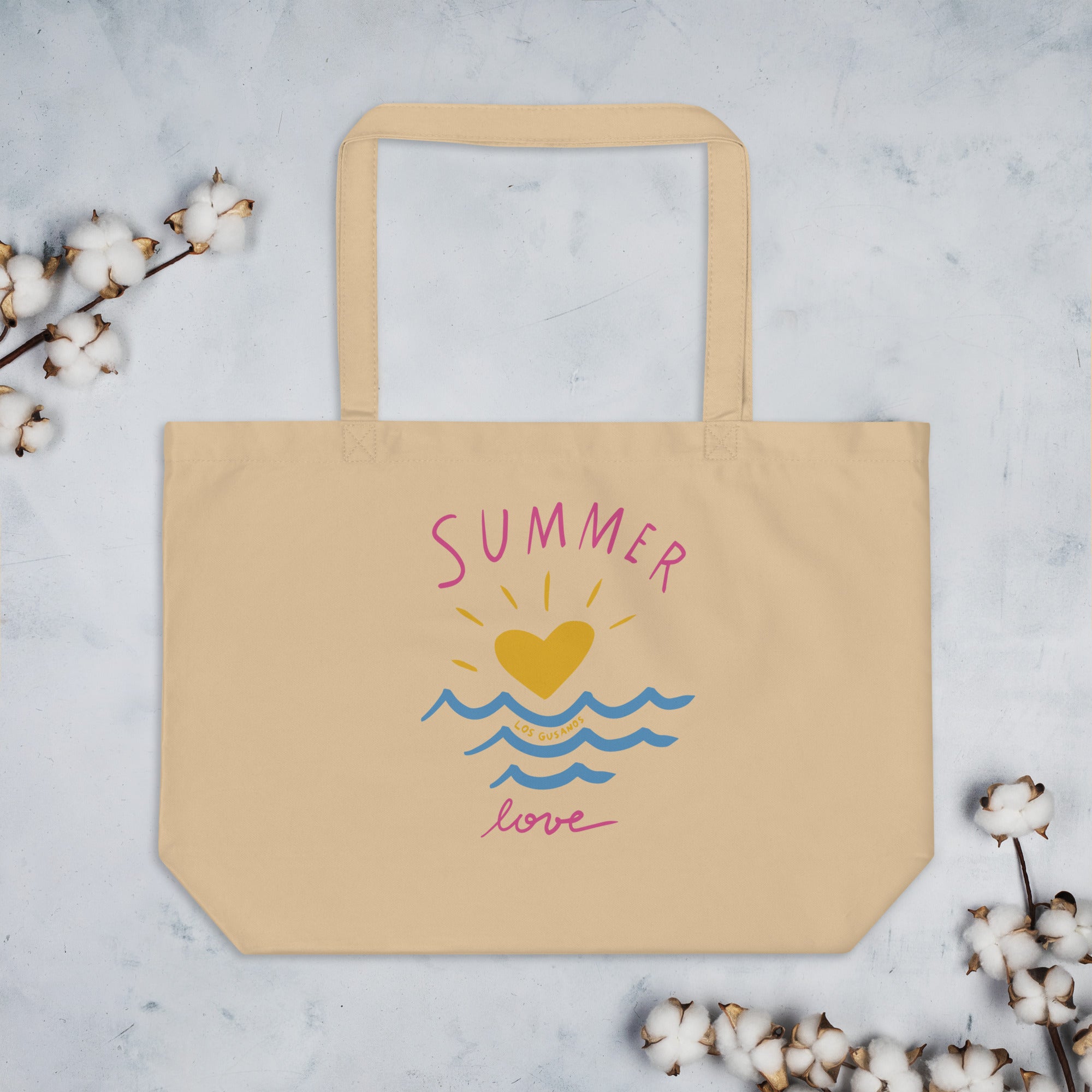 Large organic tote bag Summer Love - LOS GUSANOS