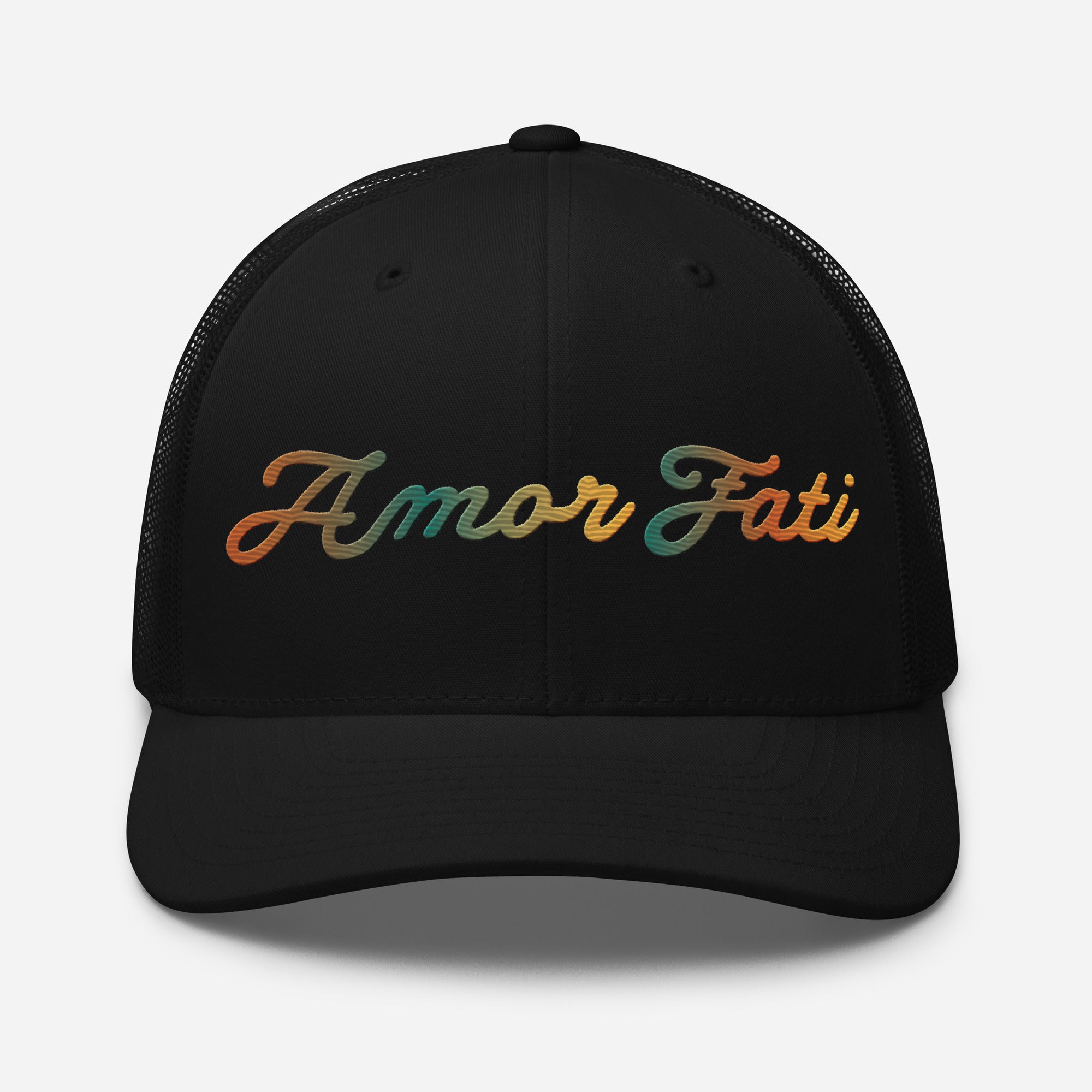 Trucker Cap - Amor Fati Embroidered Design by Los Gusanos | Classic Mesh Back Hat for Everyday Style