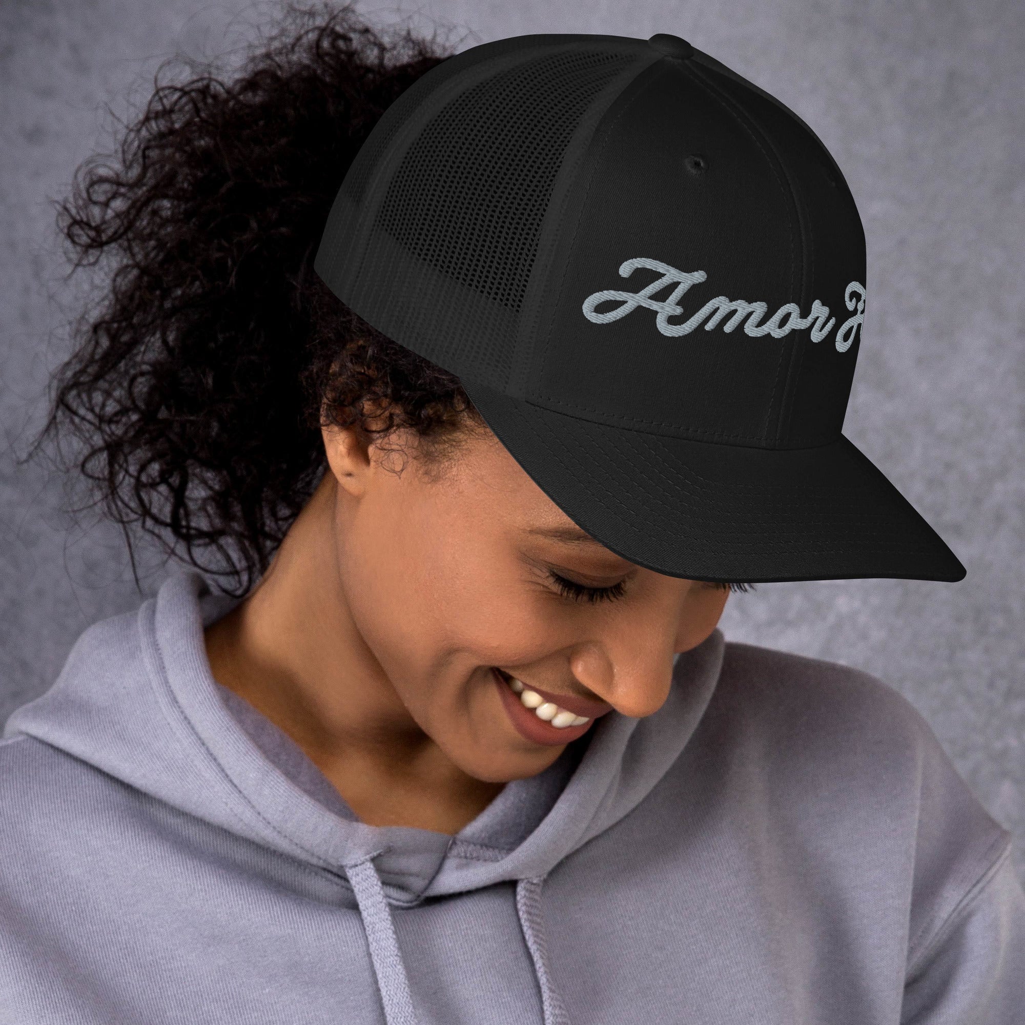 Trucker Cap - Amor Fati Embroidered Design by Los Gusanos | Classic Mesh Back Hat for Everyday Style