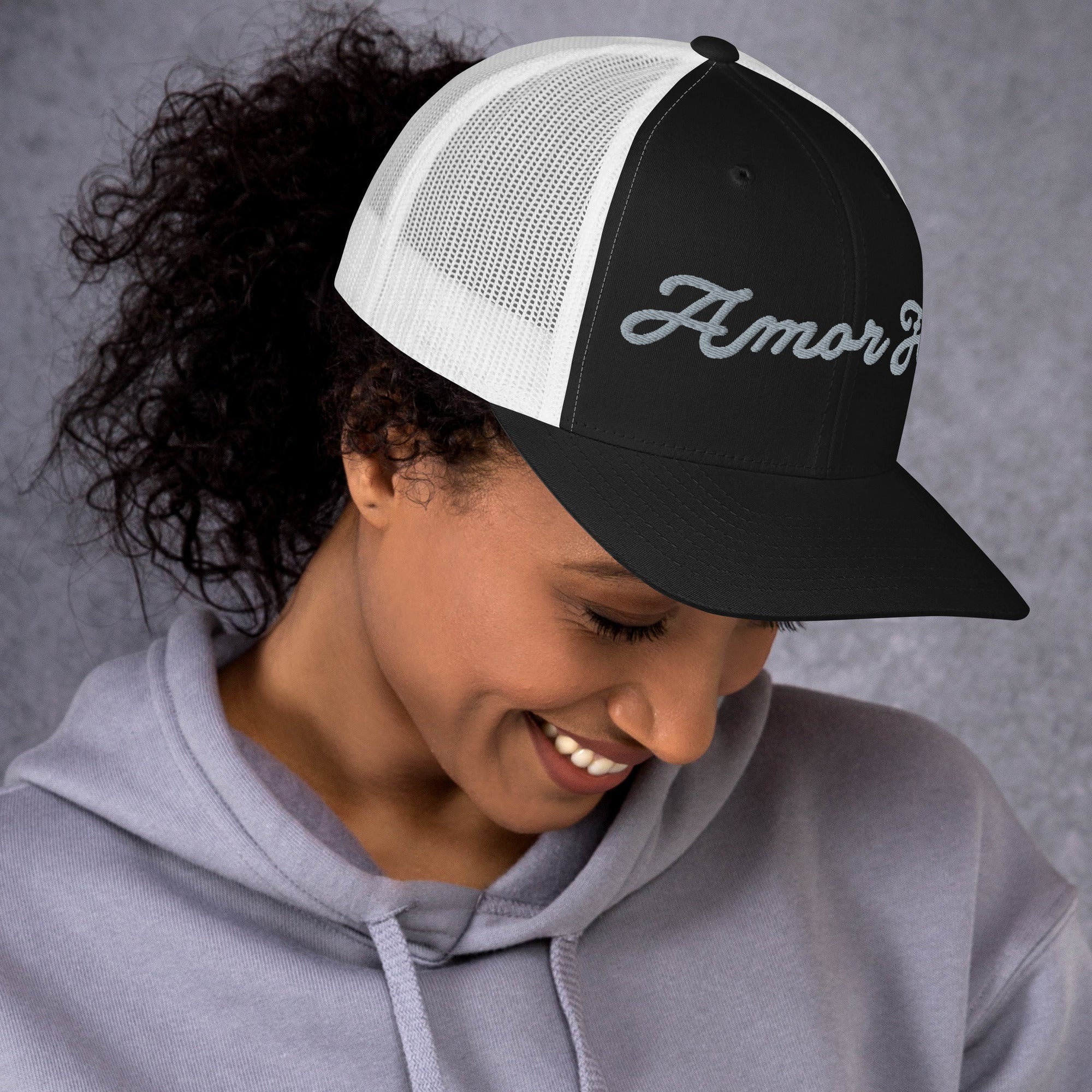 Trucker Cap - Amor Fati Embroidered Design by Los Gusanos | Classic Mesh Back Hat for Everyday Style