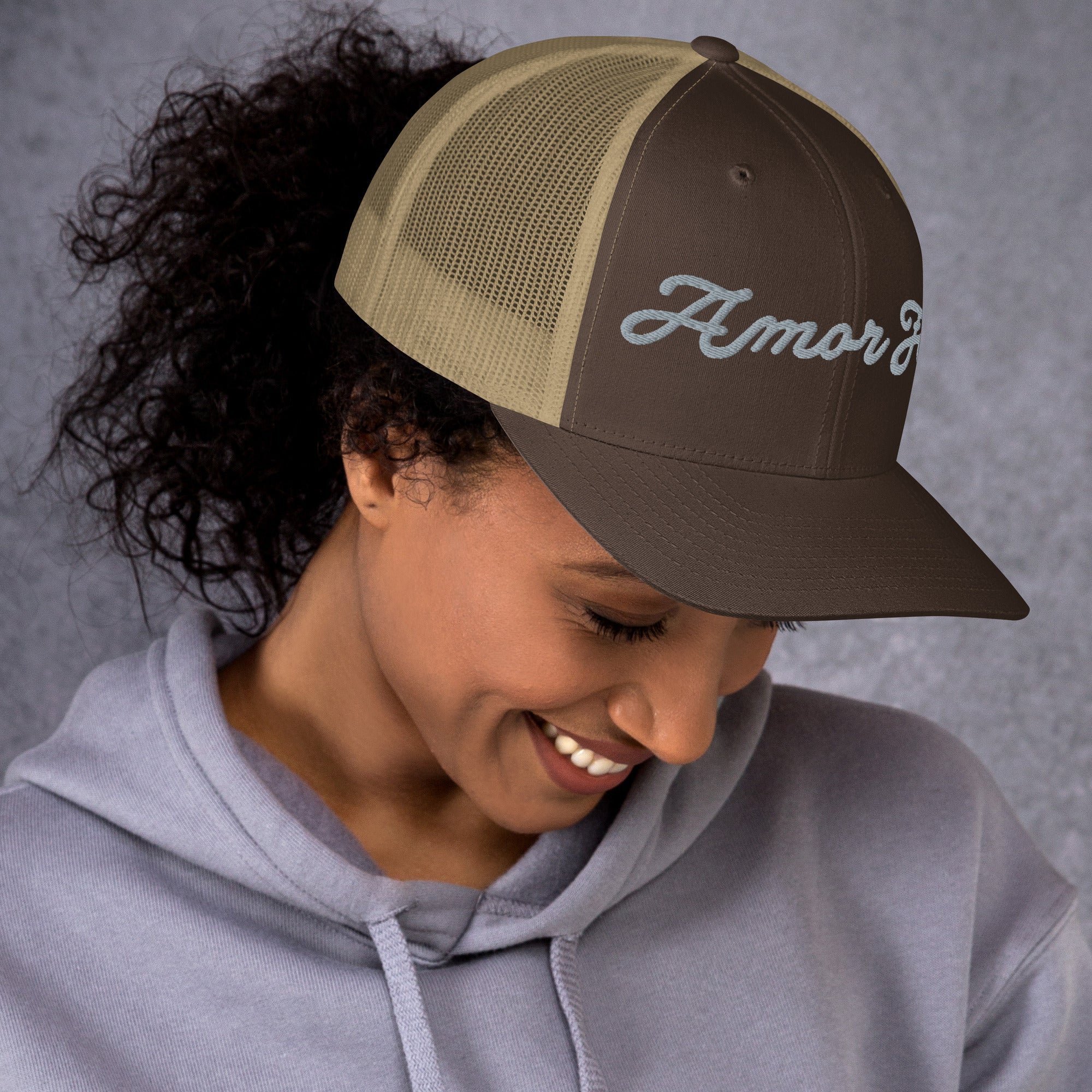 Trucker Cap - Amor Fati Embroidered Design by Los Gusanos | Classic Mesh Back Hat for Everyday Style