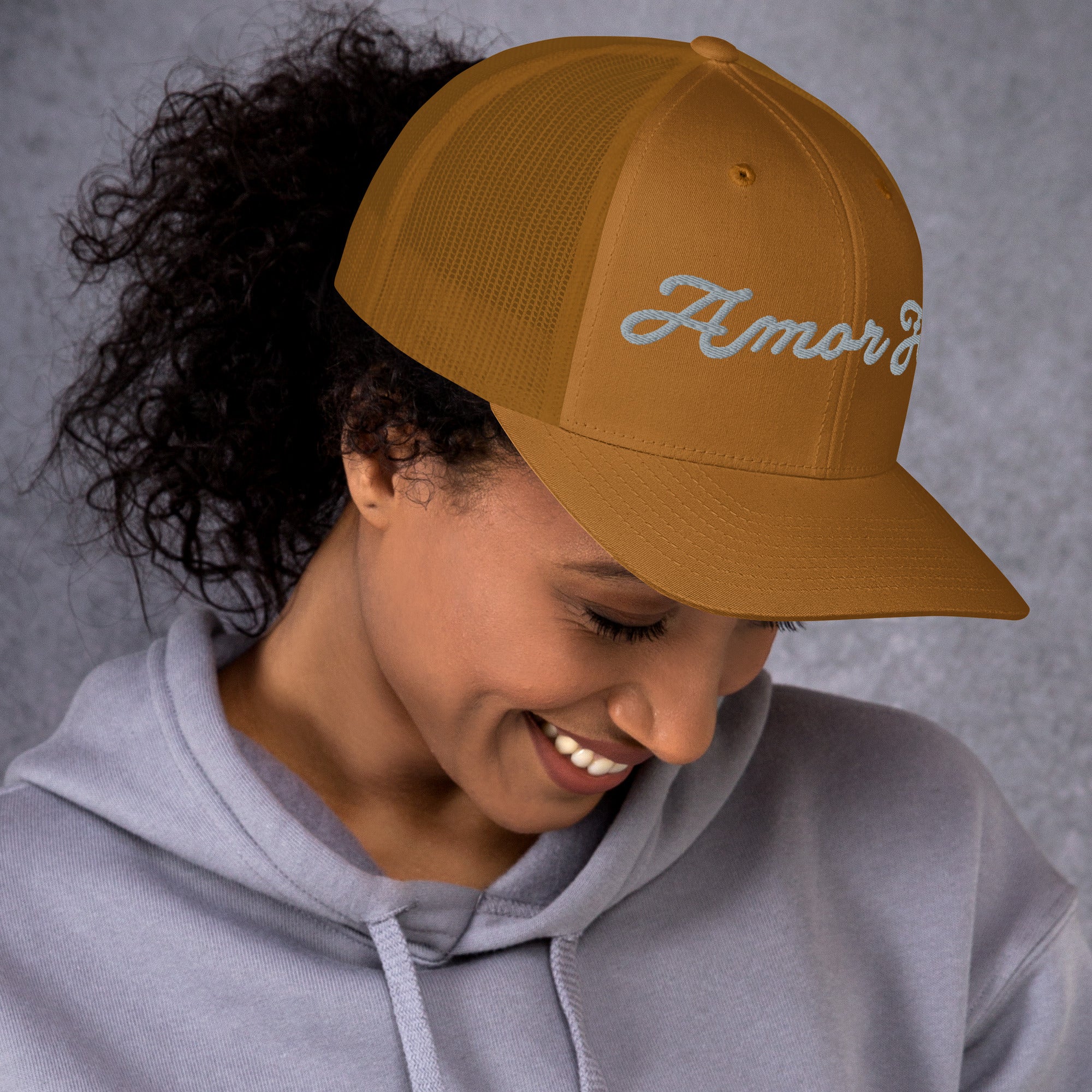 Trucker Cap - Amor Fati Embroidered Design by Los Gusanos | Classic Mesh Back Hat for Everyday Style