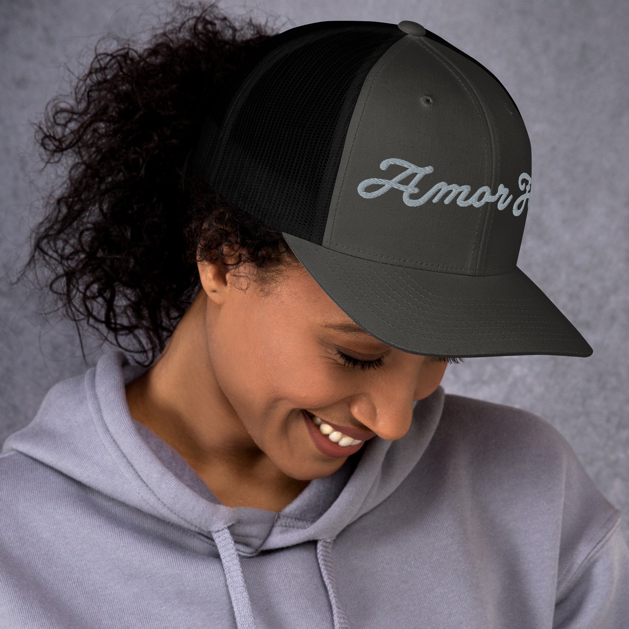 Trucker Cap - Amor Fati Embroidered Design by Los Gusanos | Classic Mesh Back Hat for Everyday Style