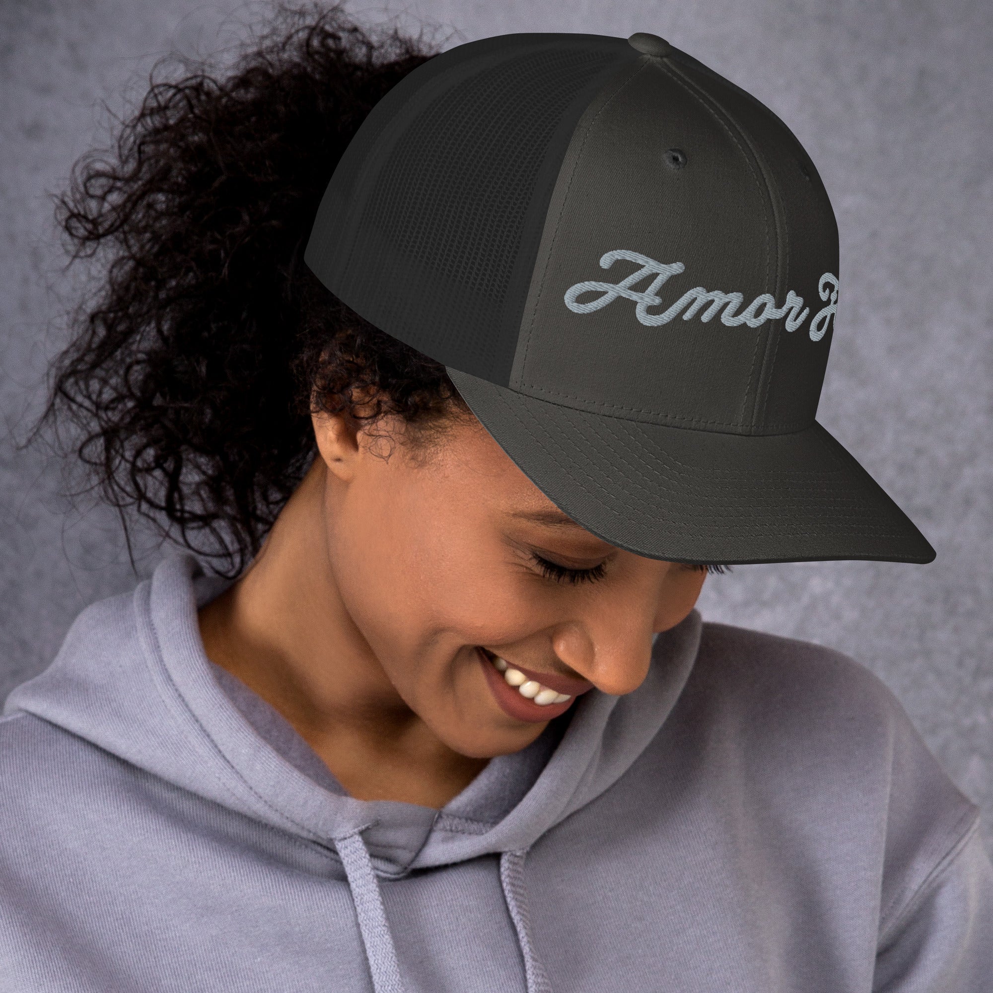 Trucker Cap - Amor Fati Embroidered Design by Los Gusanos | Classic Mesh Back Hat for Everyday Style