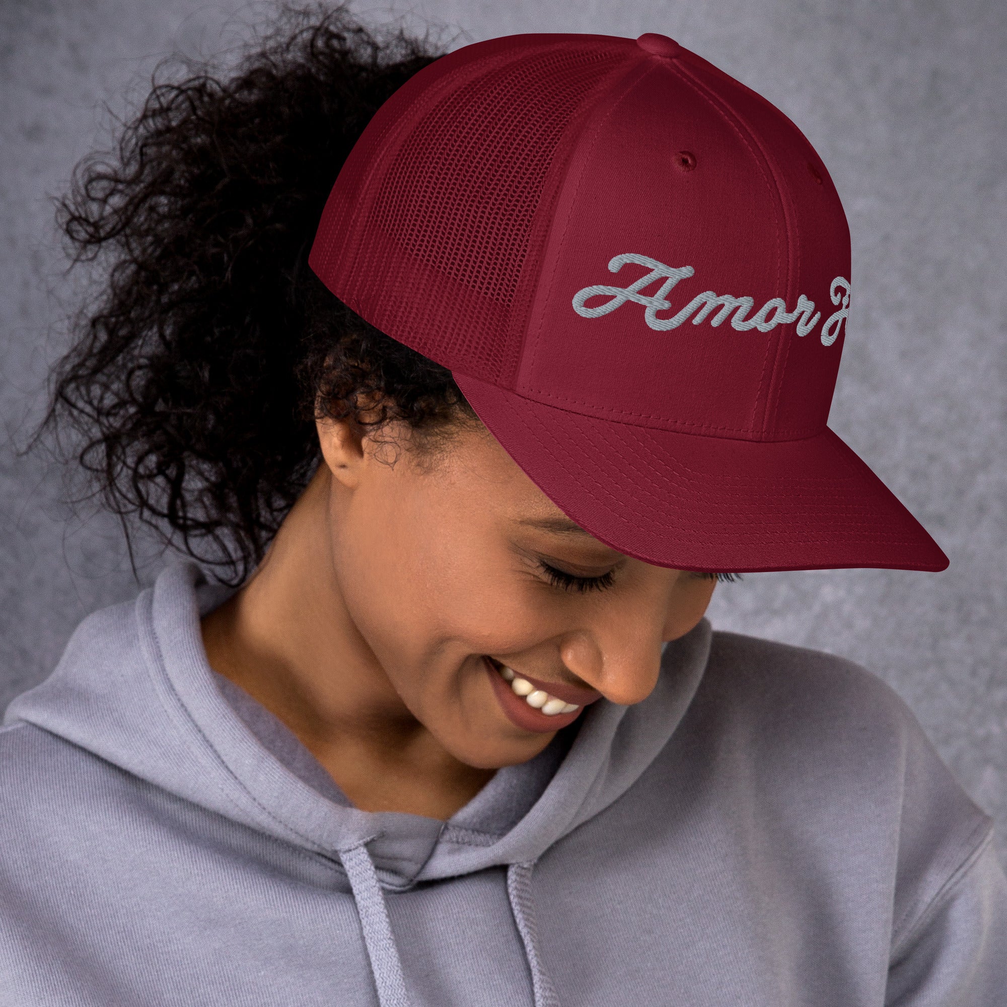 Trucker Cap - Amor Fati Embroidered Design by Los Gusanos | Classic Mesh Back Hat for Everyday Style