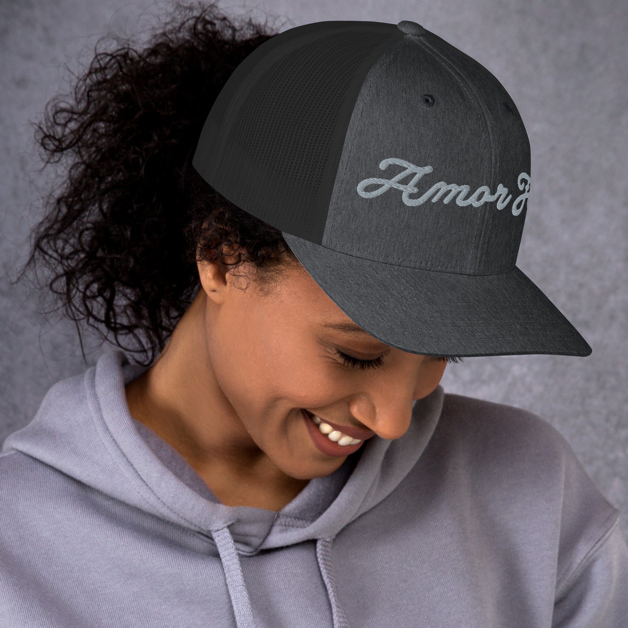 Trucker Cap - Amor Fati Embroidered Design by Los Gusanos | Classic Mesh Back Hat for Everyday Style