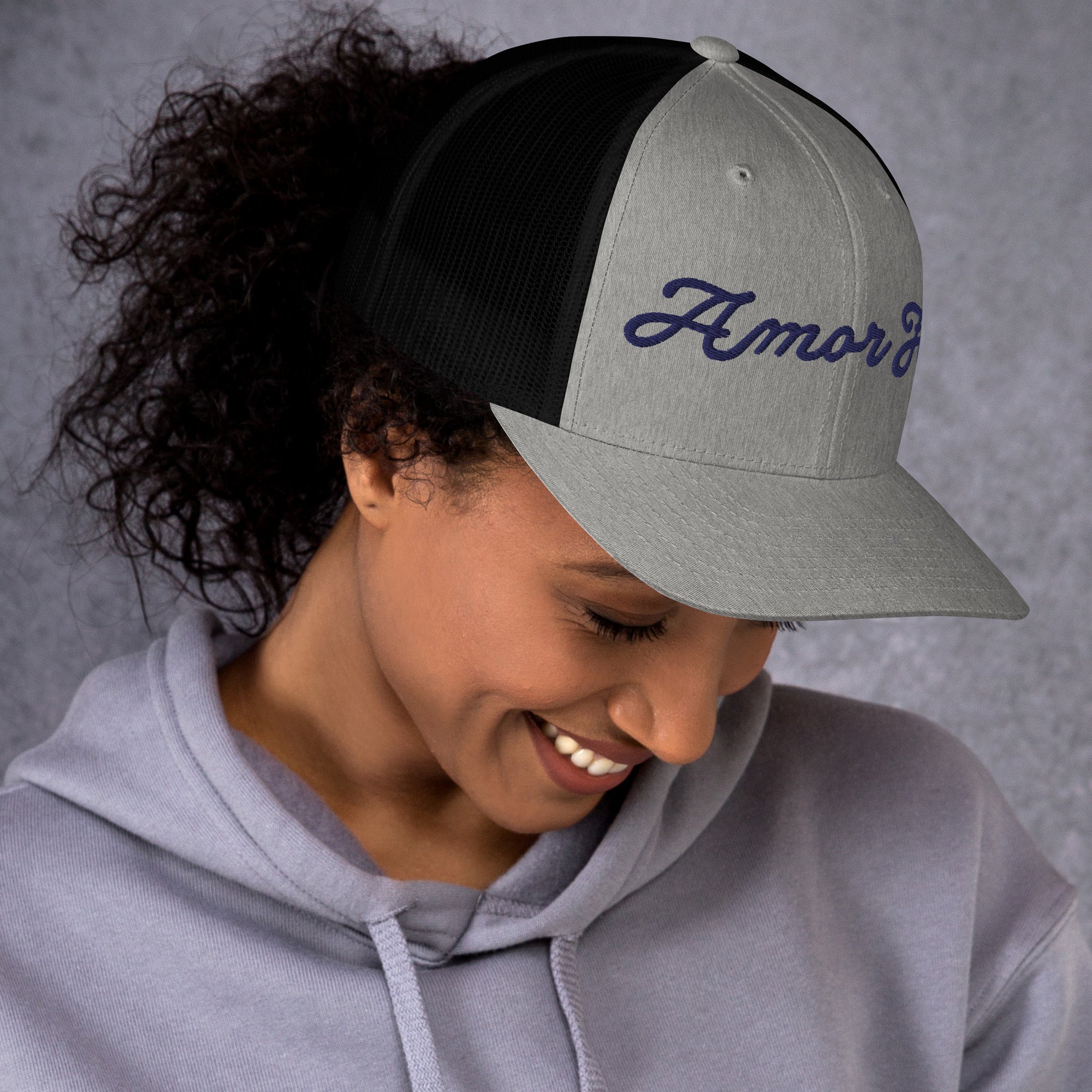 Trucker Cap - Amor Fati Embroidered Design by Los Gusanos | Classic Mesh Back Hat for Everyday Style