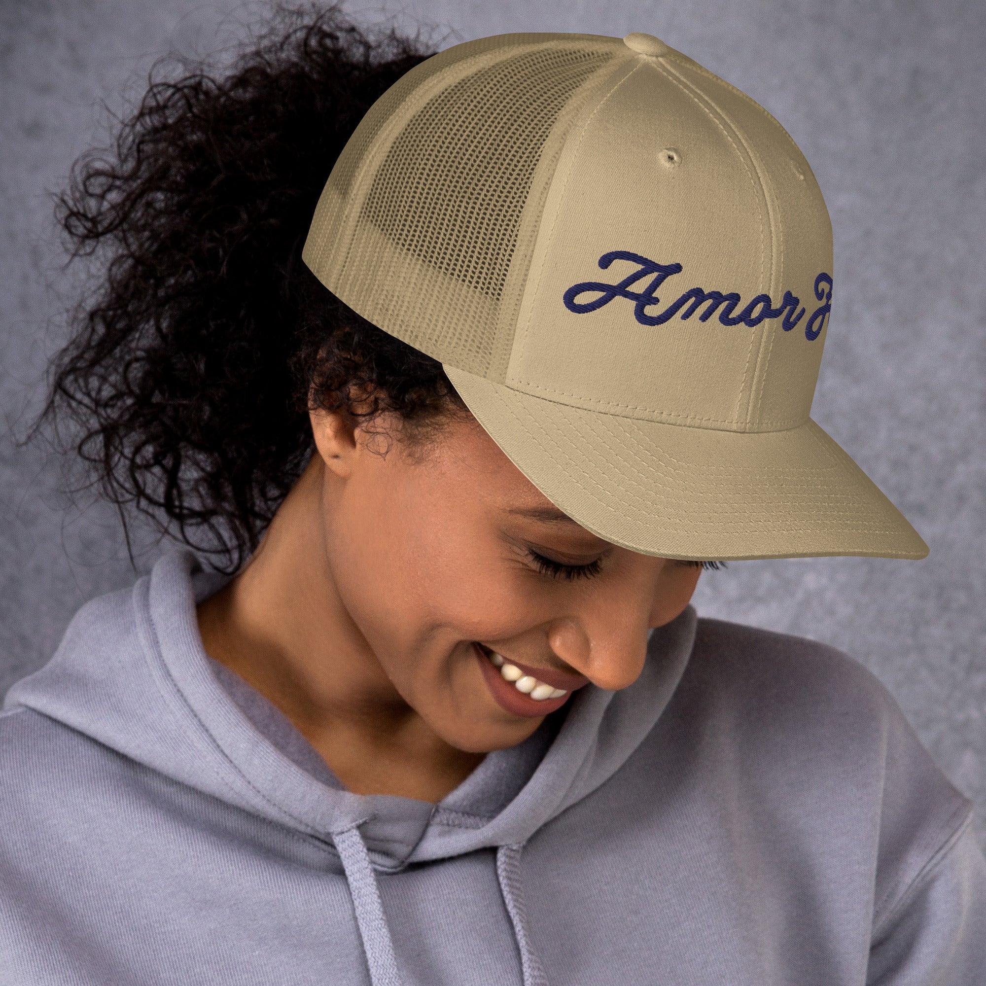 Trucker Cap - Amor Fati Embroidered Design by Los Gusanos | Classic Mesh Back Hat for Everyday Style