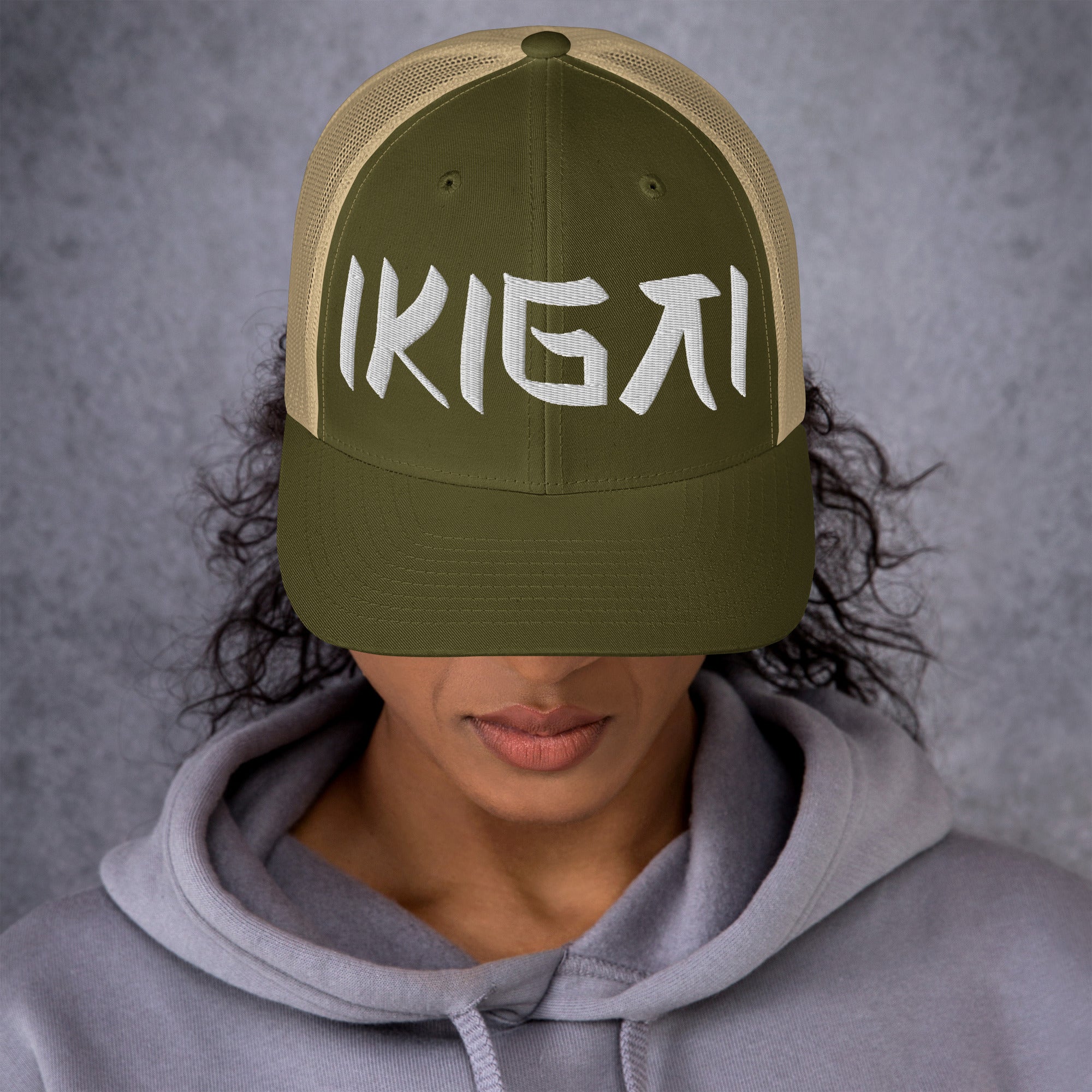 Trucker Cap - Ikigai Embroidered Design by Los Gusanos | Classic Mesh Back Hat for Everyday Style