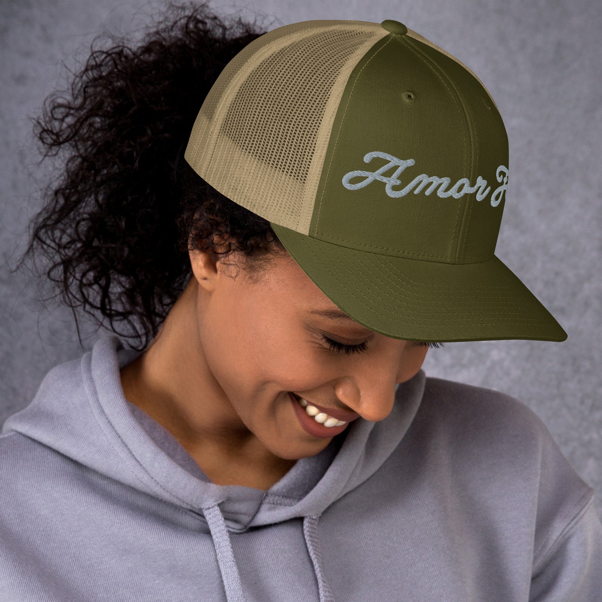 Trucker Cap - Amor Fati Embroidered Design by Los Gusanos | Classic Mesh Back Hat for Everyday Style