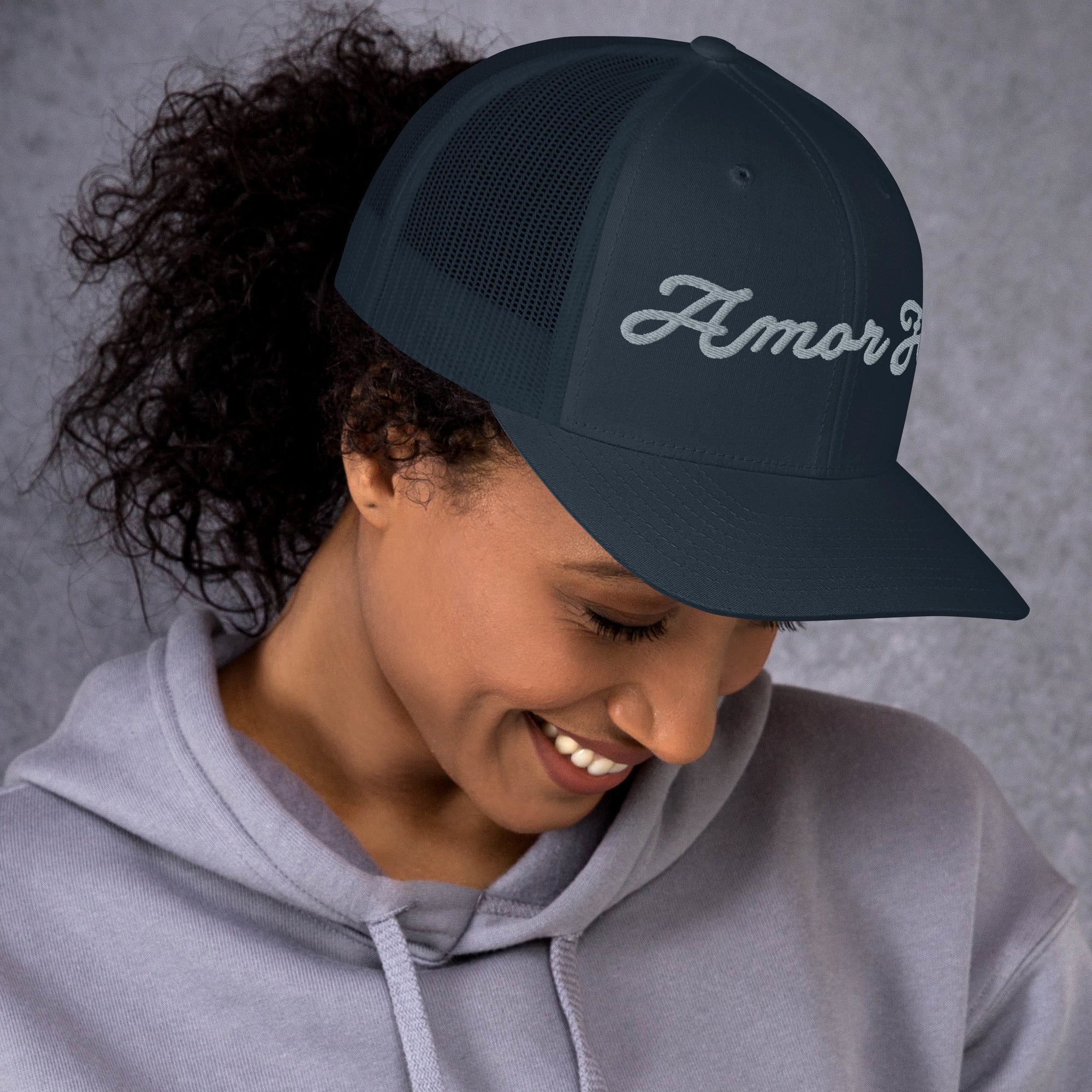 Trucker Cap - Amor Fati Embroidered Design by Los Gusanos | Classic Mesh Back Hat for Everyday Style