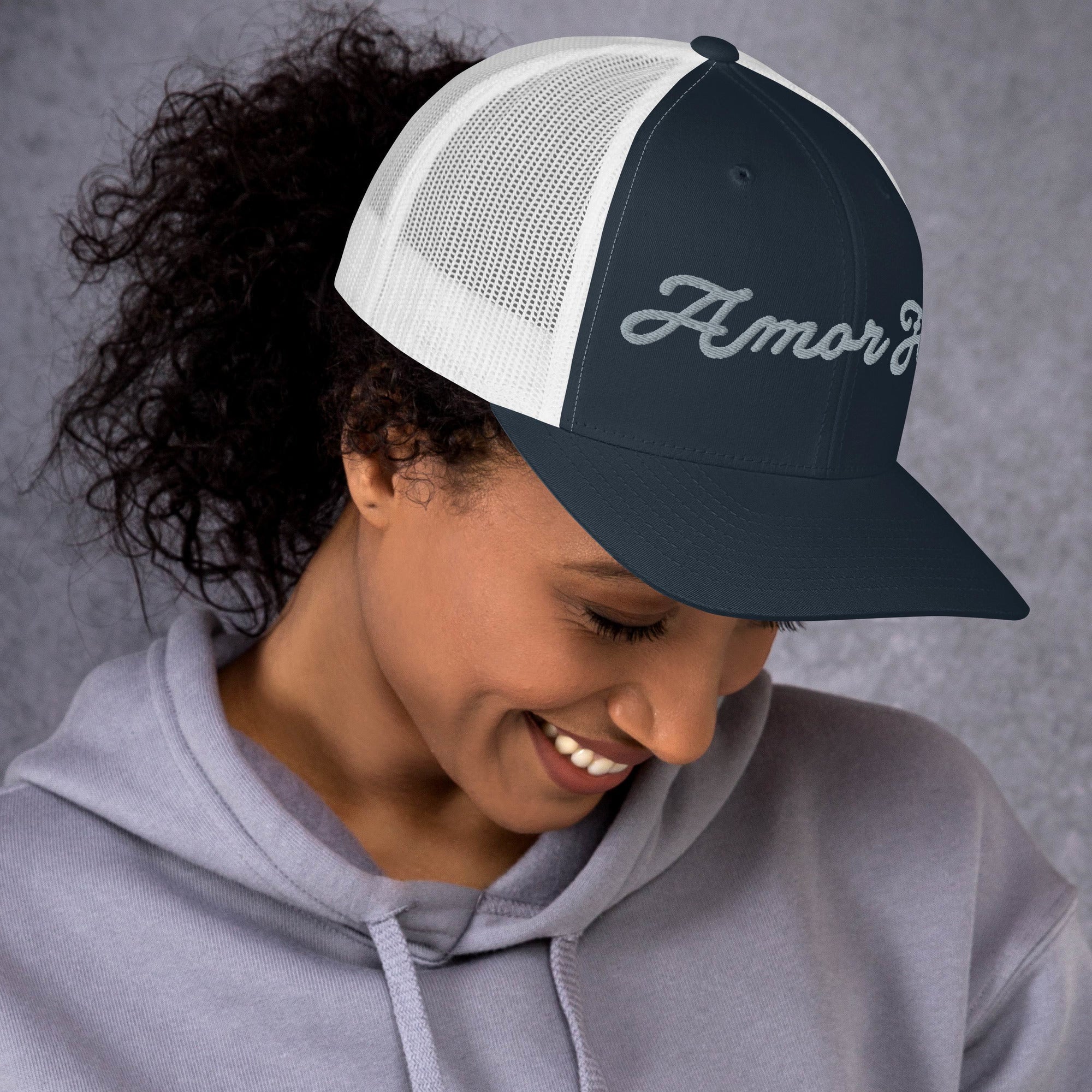 Trucker Cap - Amor Fati Embroidered Design by Los Gusanos | Classic Mesh Back Hat for Everyday Style