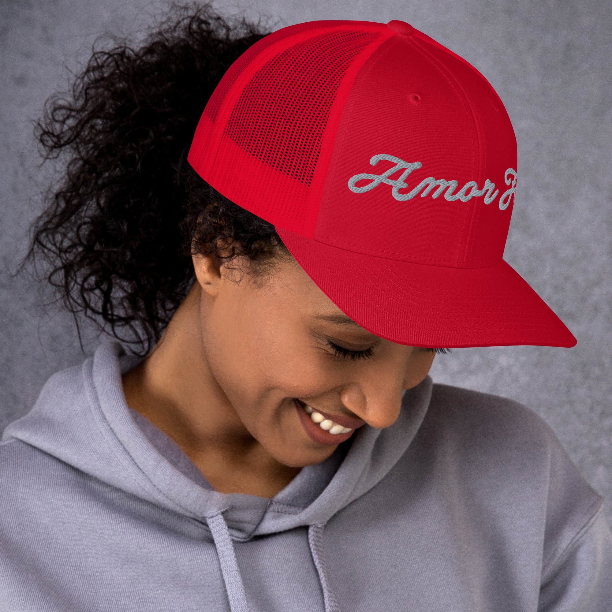 Trucker Cap - Amor Fati Embroidered Design by Los Gusanos | Classic Mesh Back Hat for Everyday Style