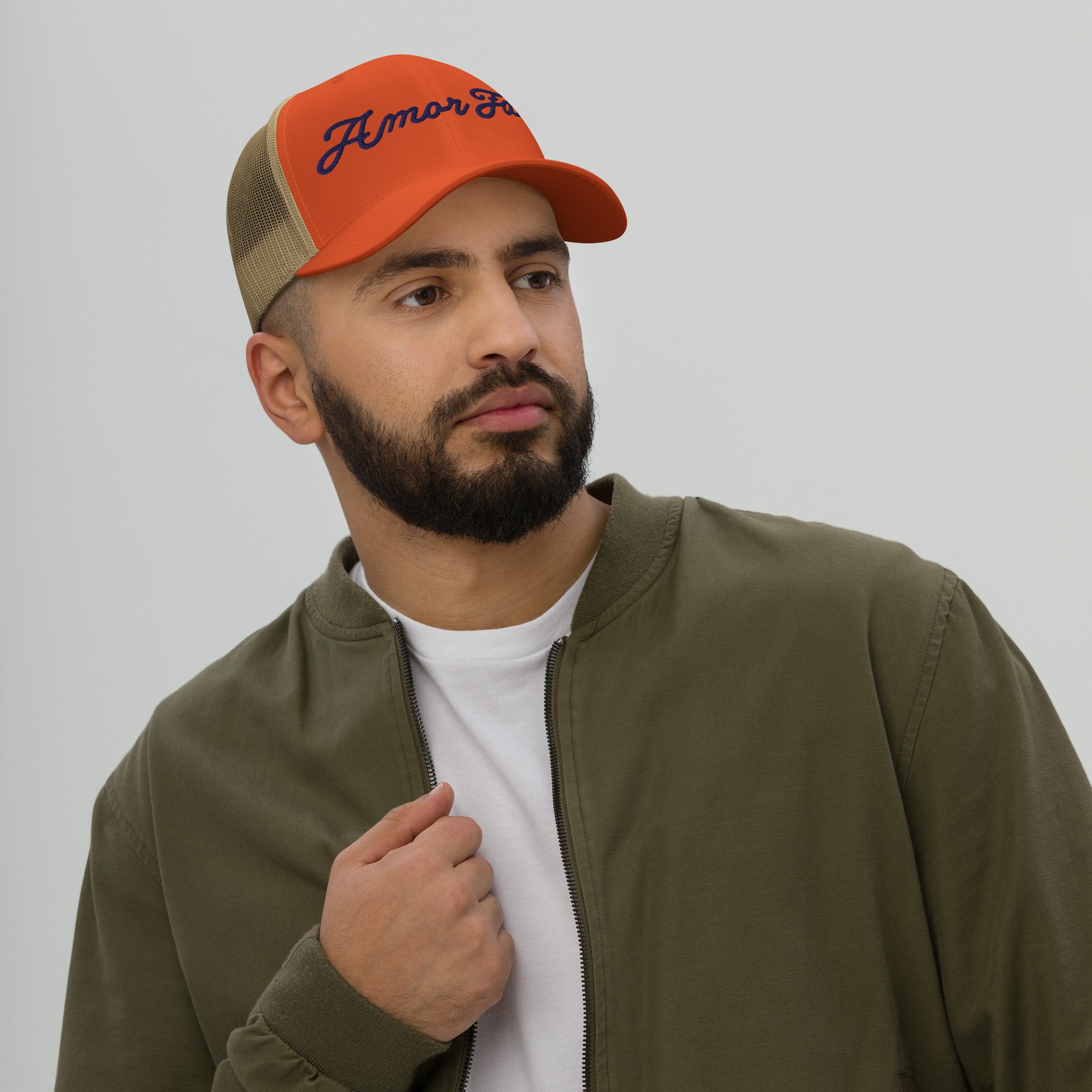 Trucker Cap - Amor Fati Embroidered Design by Los Gusanos | Classic Mesh Back Hat for Everyday Style