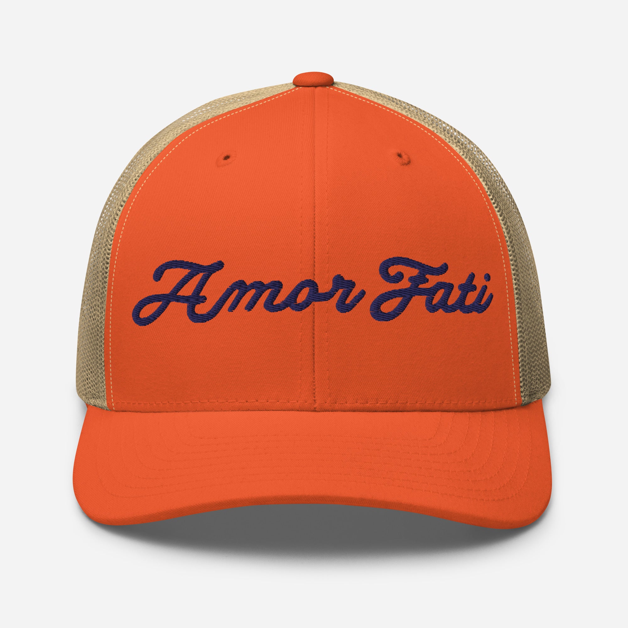 Trucker Cap - Amor Fati Embroidered Design by Los Gusanos | Classic Mesh Back Hat for Everyday Style