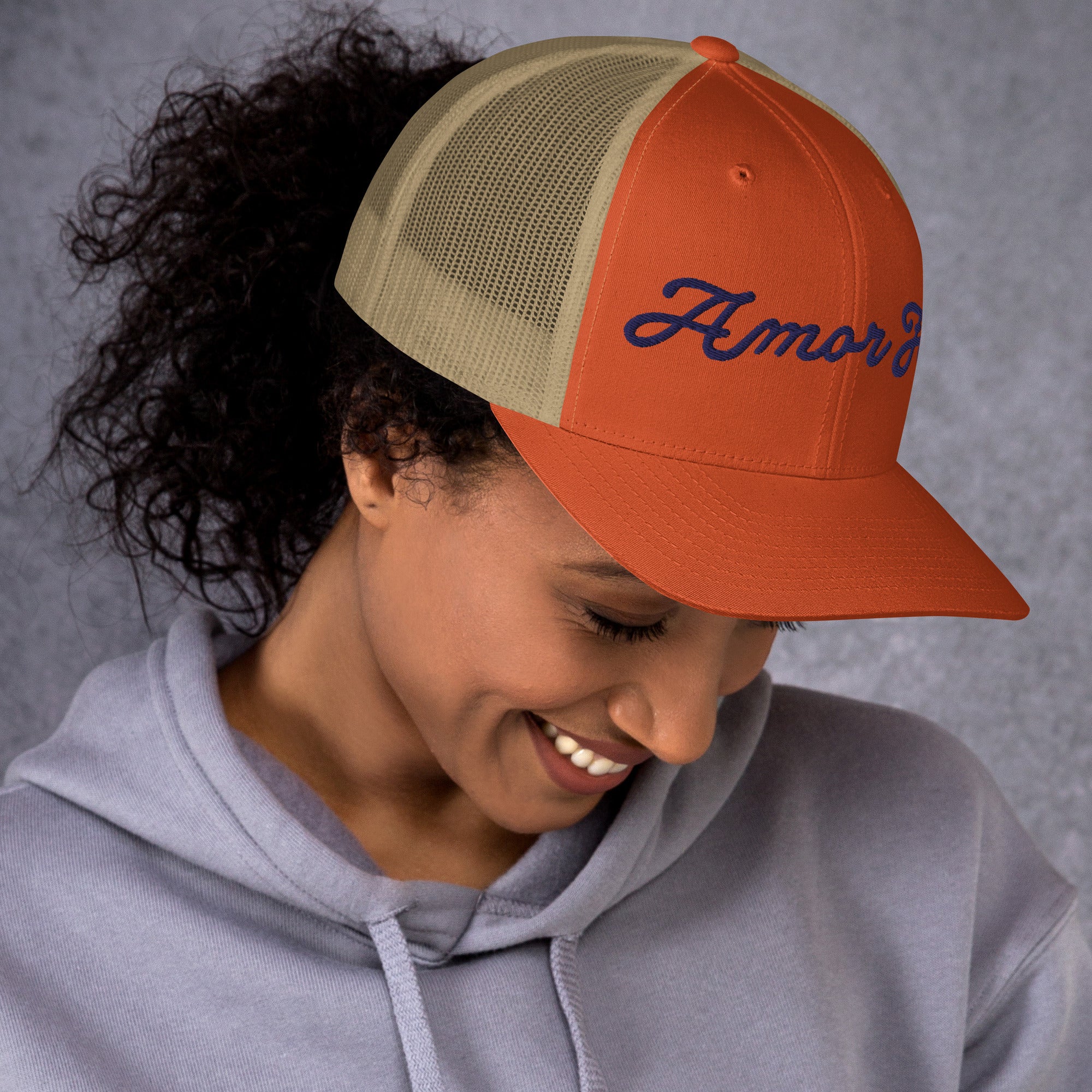 Trucker Cap - Amor Fati Embroidered Design by Los Gusanos | Classic Mesh Back Hat for Everyday Style