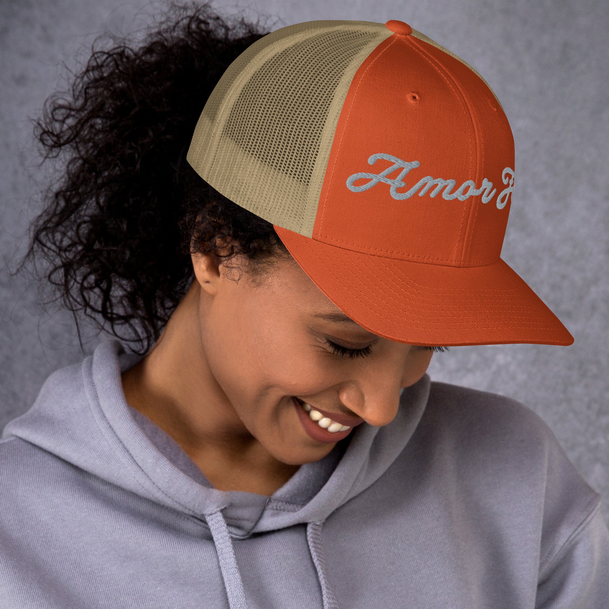 Trucker Cap - Amor Fati Embroidered Design by Los Gusanos | Classic Mesh Back Hat for Everyday Style