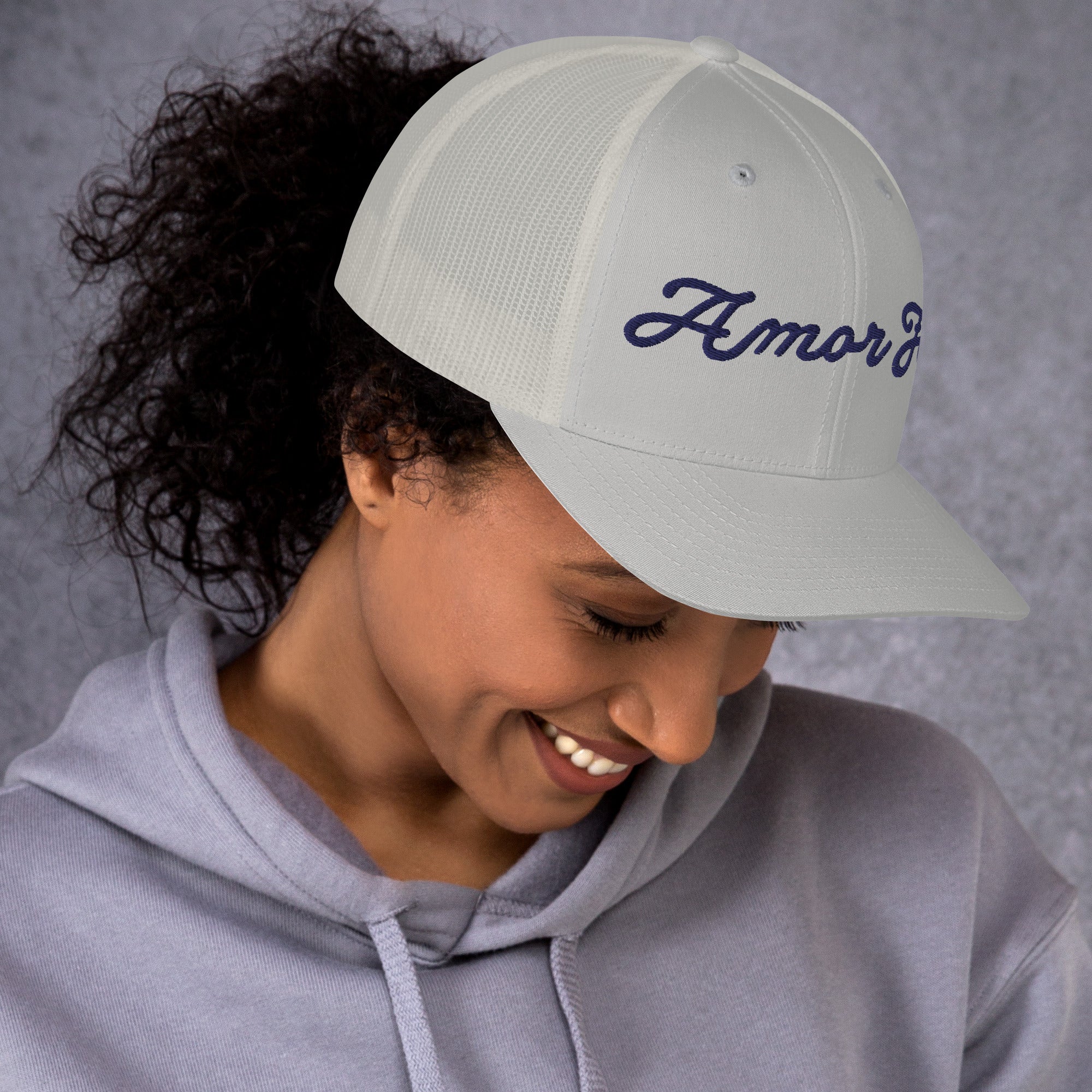 Trucker Cap - Amor Fati Embroidered Design by Los Gusanos | Classic Mesh Back Hat for Everyday Style