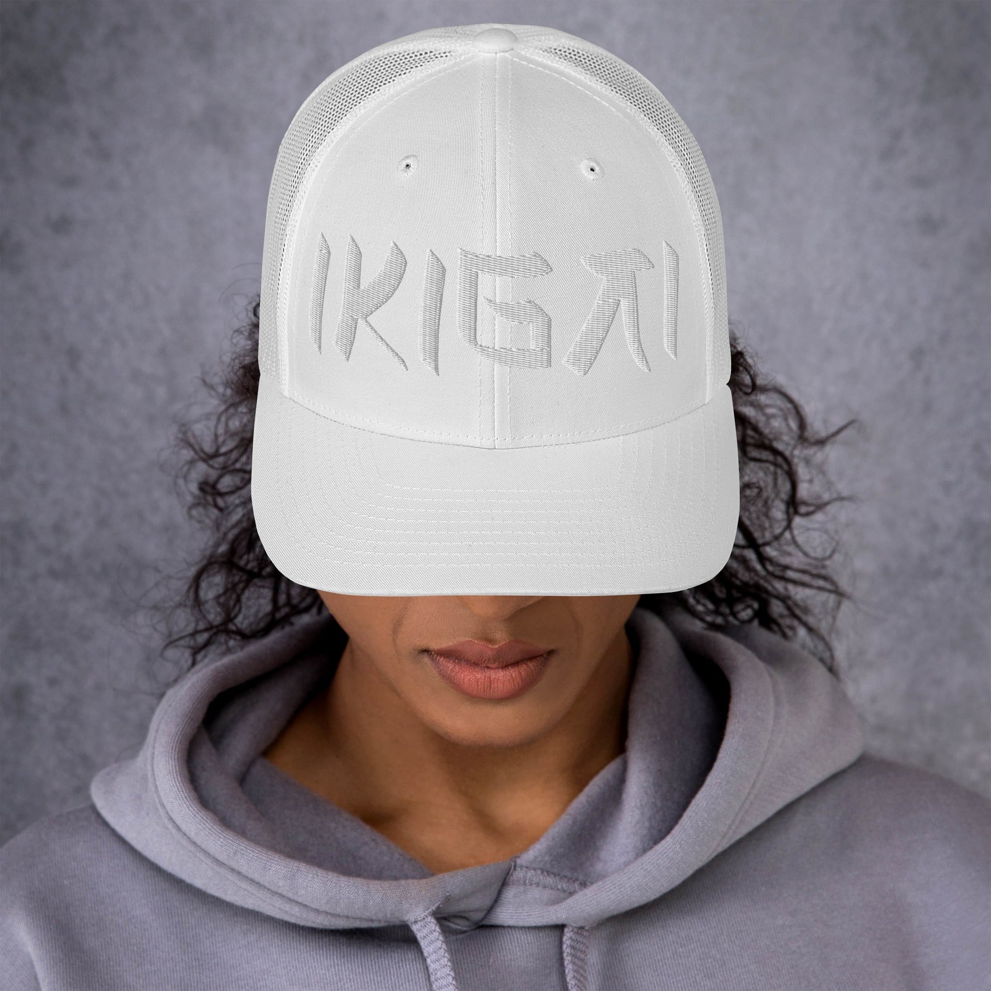 Trucker Cap - Ikigai Embroidered Design by Los Gusanos | Classic Mesh Back Hat for Everyday Style