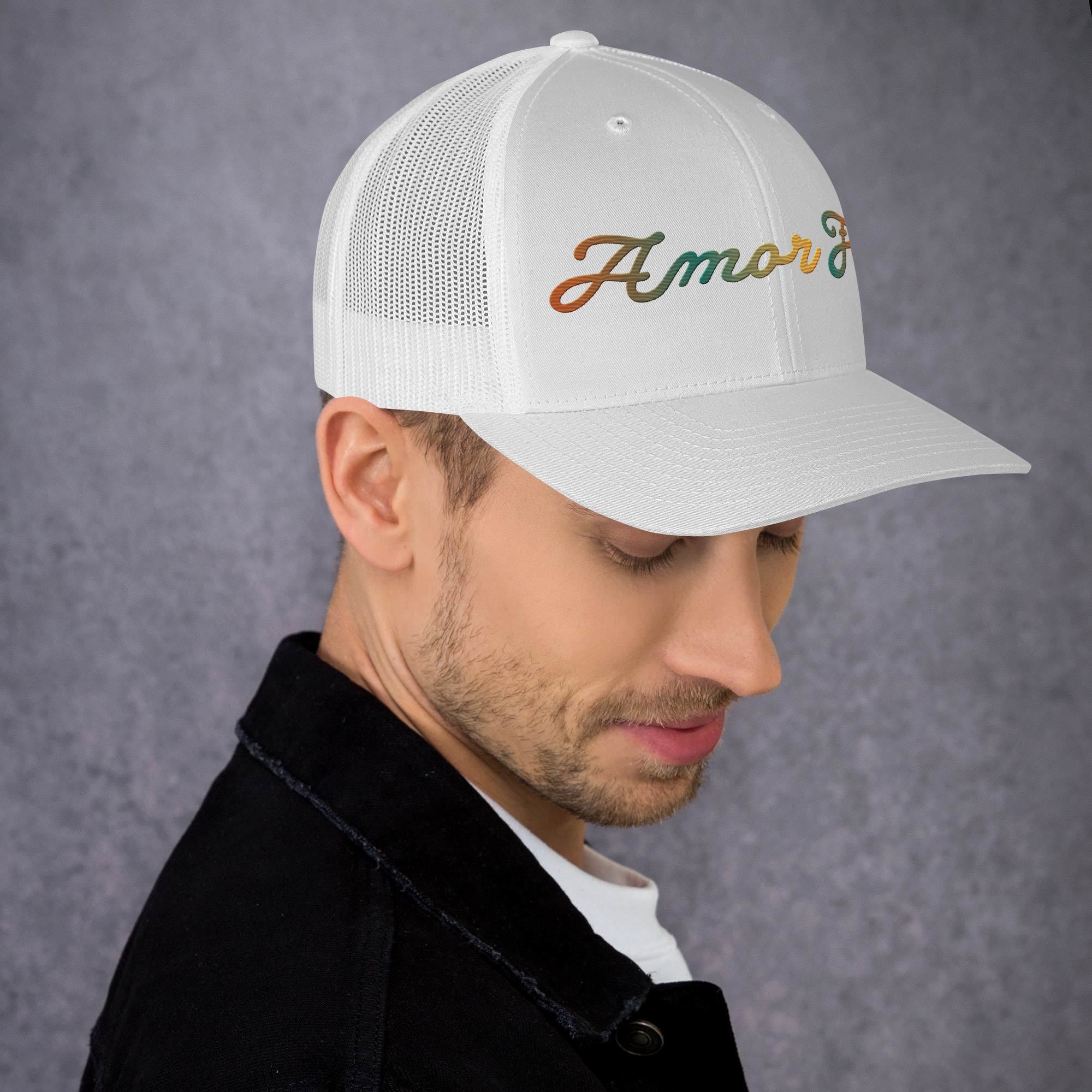 Trucker Cap - Amor Fati Embroidered Design by Los Gusanos | Classic Mesh Back Hat for Everyday Style