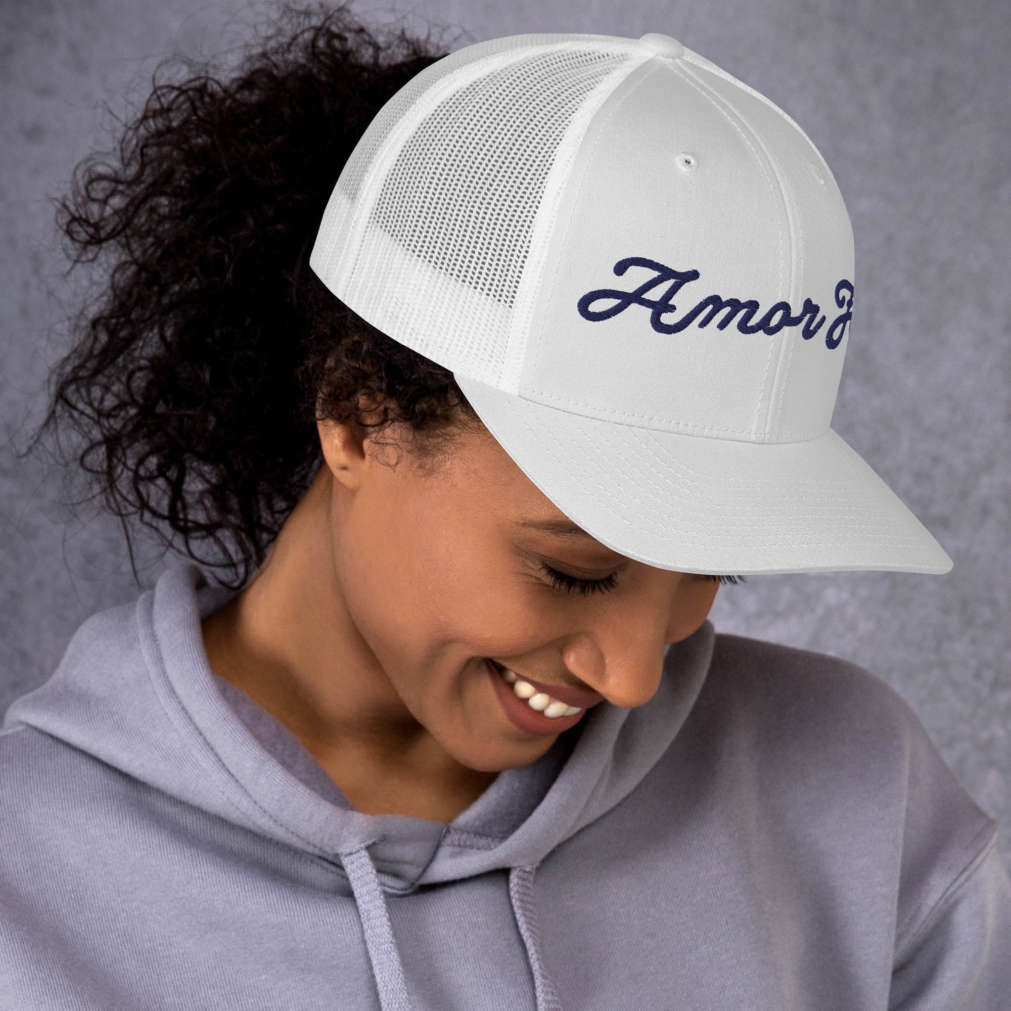 Trucker Cap - Amor Fati Embroidered Design by Los Gusanos | Classic Mesh Back Hat for Everyday Style