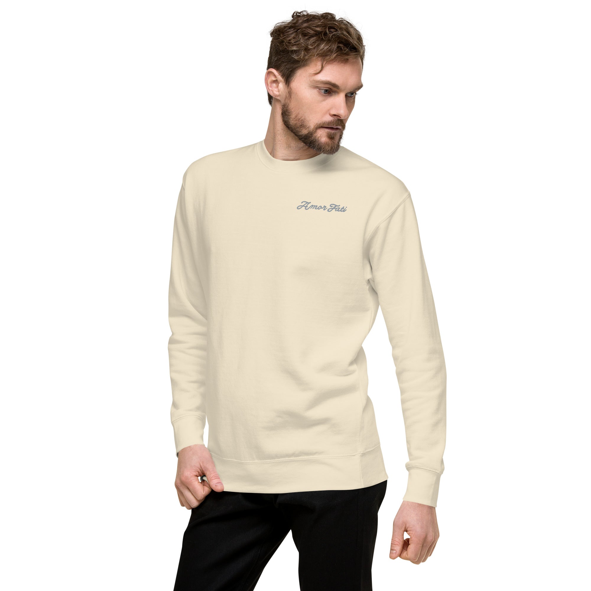 Unisex Premium Sweatshirt - Amor Fati Embroidered Design by Los Gusanos | Custom Graphic Sweatshirt for Men & Women