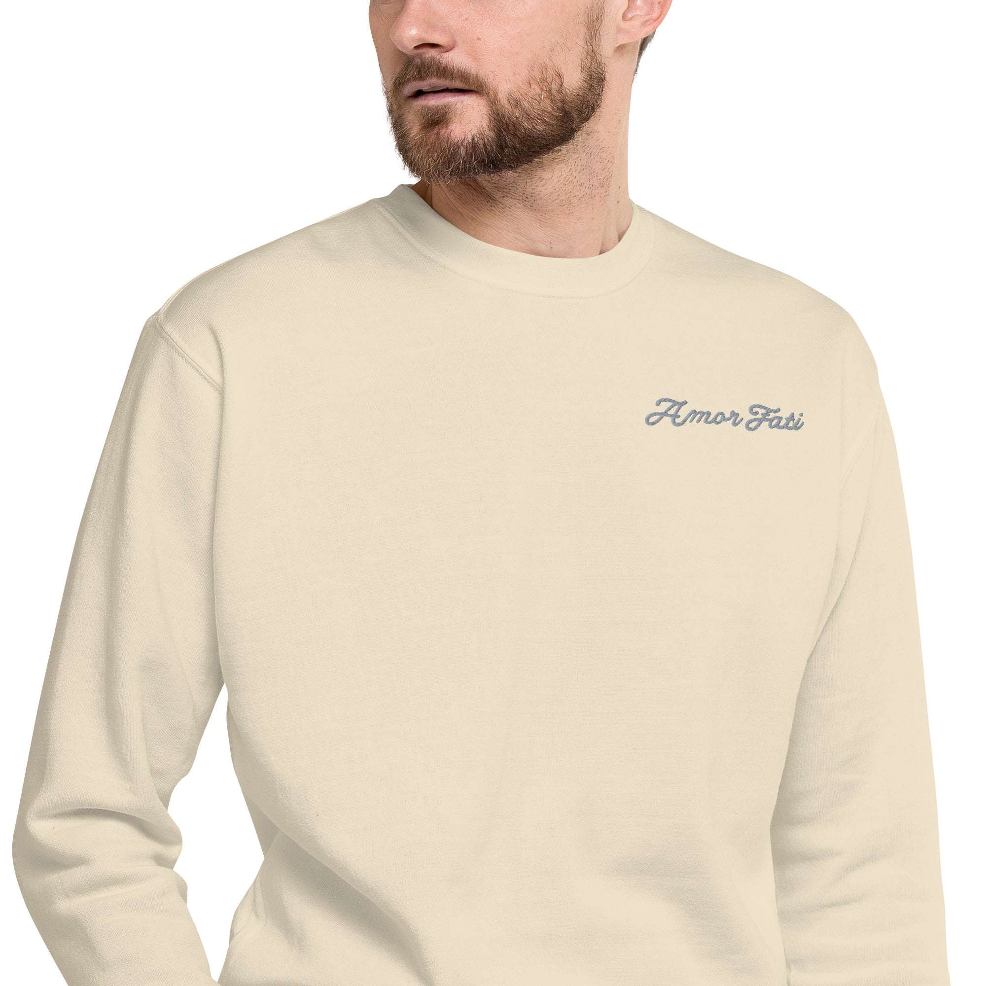 Unisex Premium Sweatshirt - Amor Fati Embroidered Design by Los Gusanos | Custom Graphic Sweatshirt for Men & Women