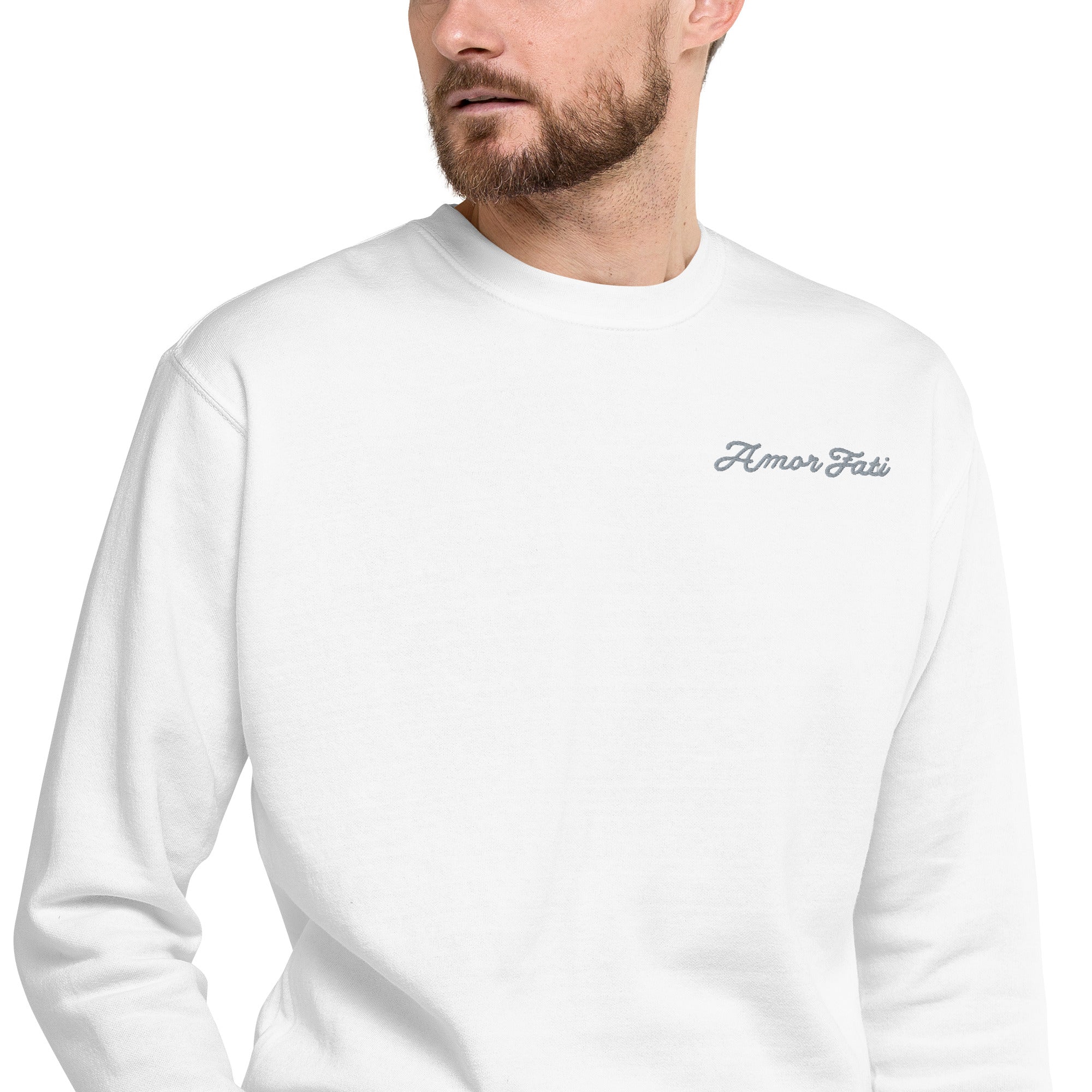 Unisex Premium Sweatshirt - Amor Fati Embroidered Design by Los Gusanos | Custom Graphic Sweatshirt for Men & Women