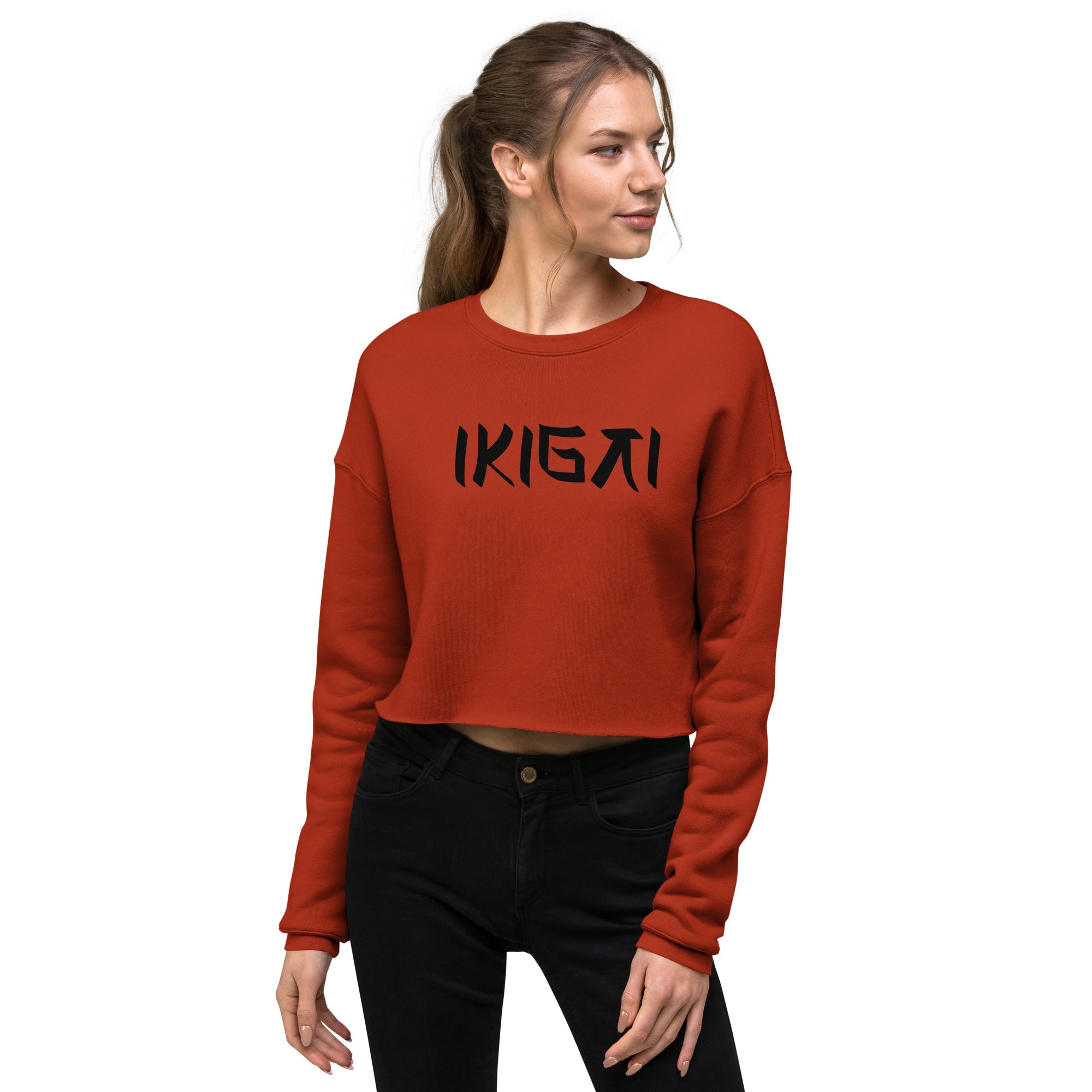 Women’s Crop Sweatshirt - Ikigai Digital Print by Los Gusanos | Stylish Crop Top