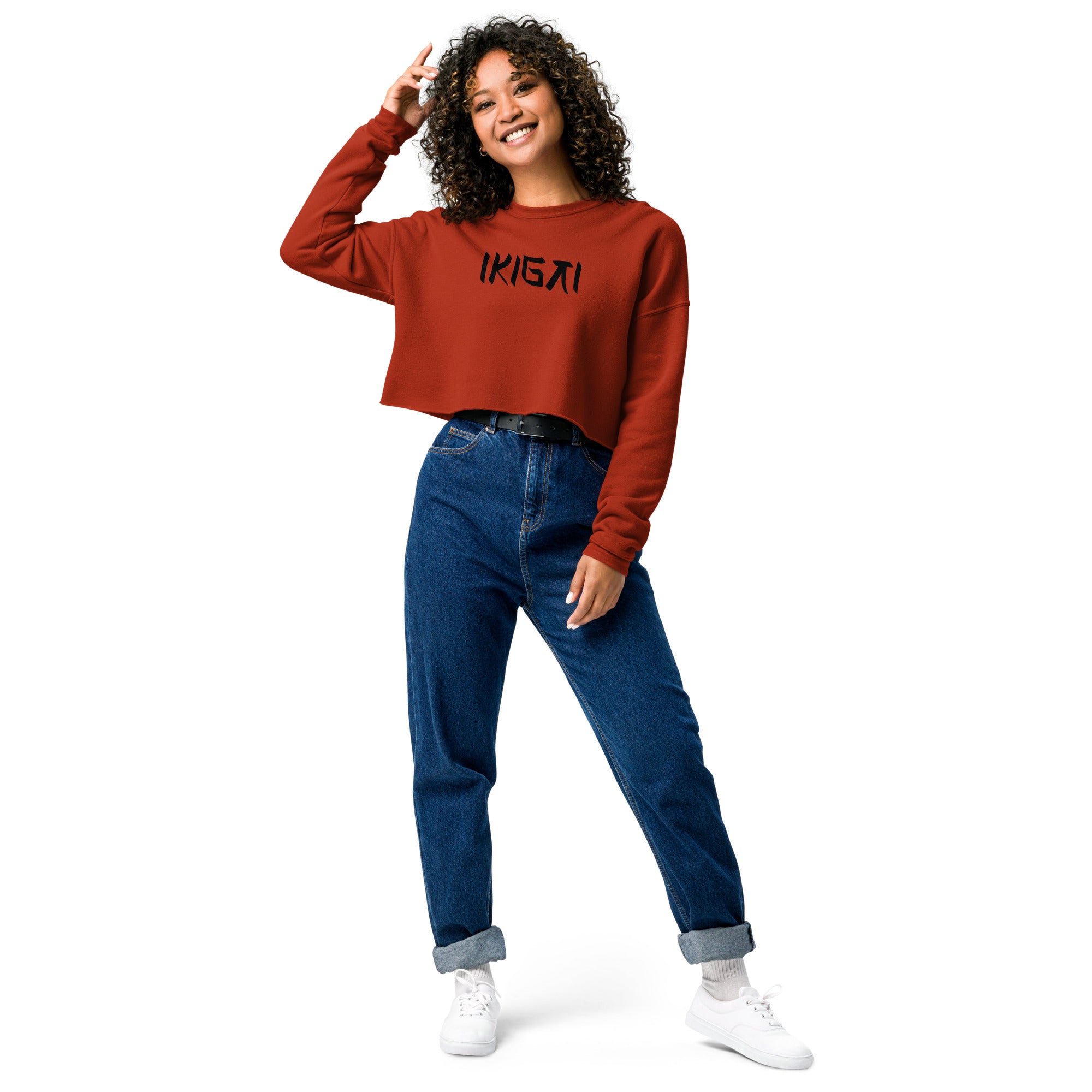 Women’s Crop Sweatshirt - Ikigai Digital Print by Los Gusanos | Stylish Crop Top