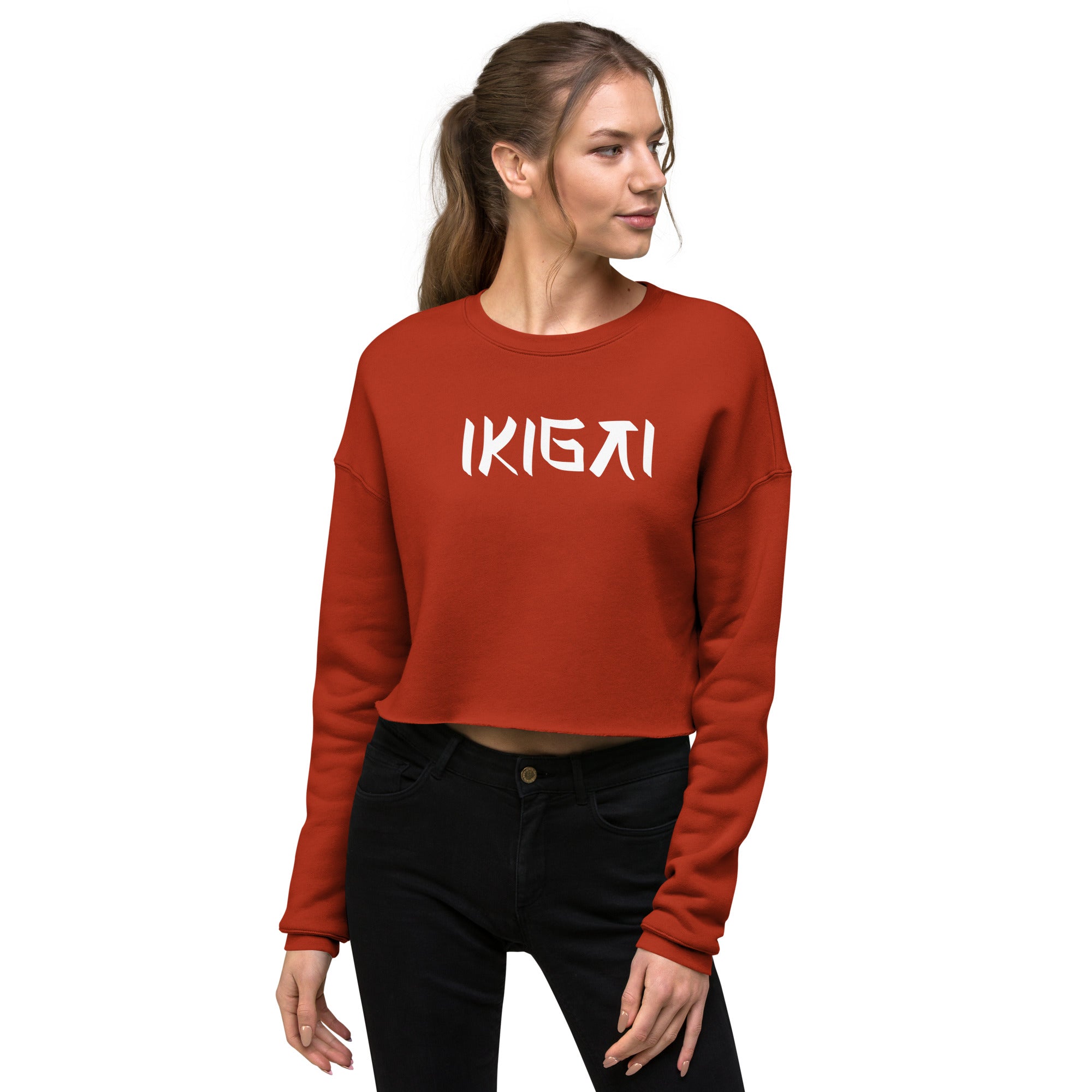 Women’s Crop Sweatshirt - Ikigai Digital Print by Los Gusanos | Stylish Crop Top