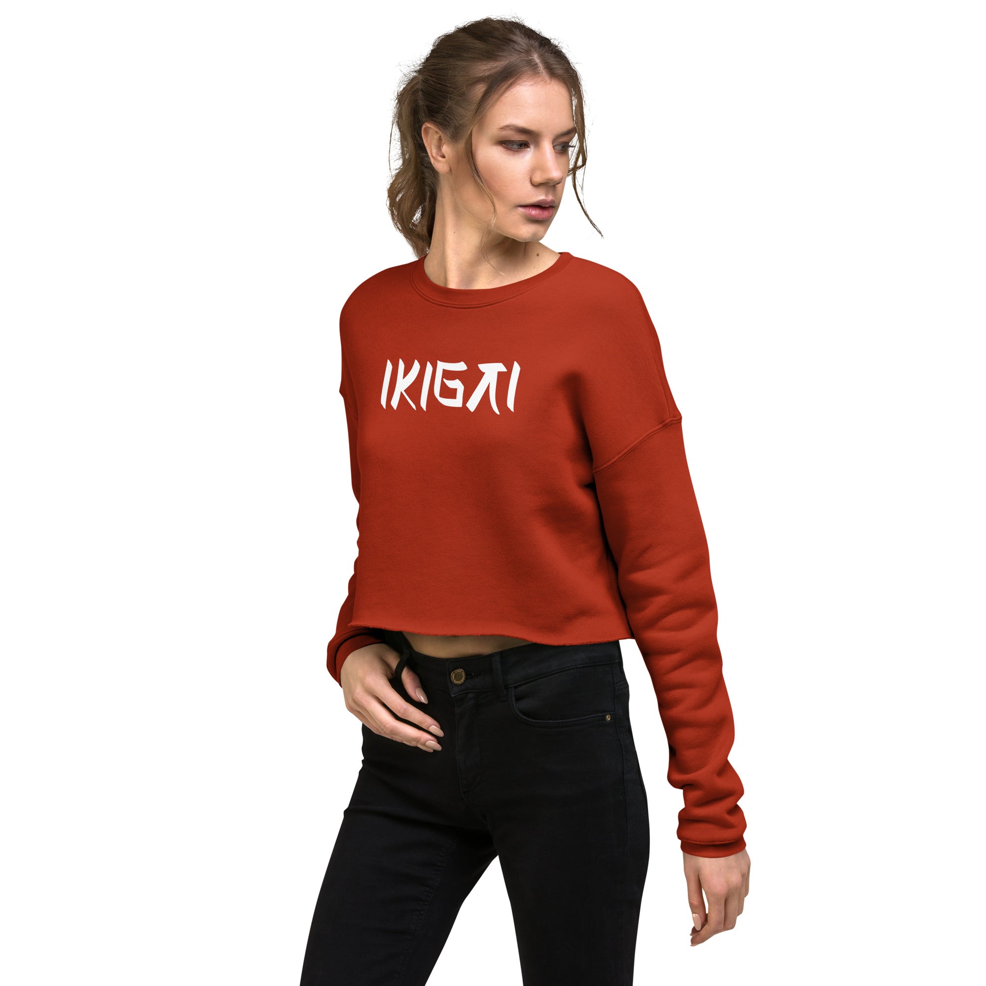 Women’s Crop Sweatshirt - Ikigai Digital Print by Los Gusanos | Stylish Crop Top