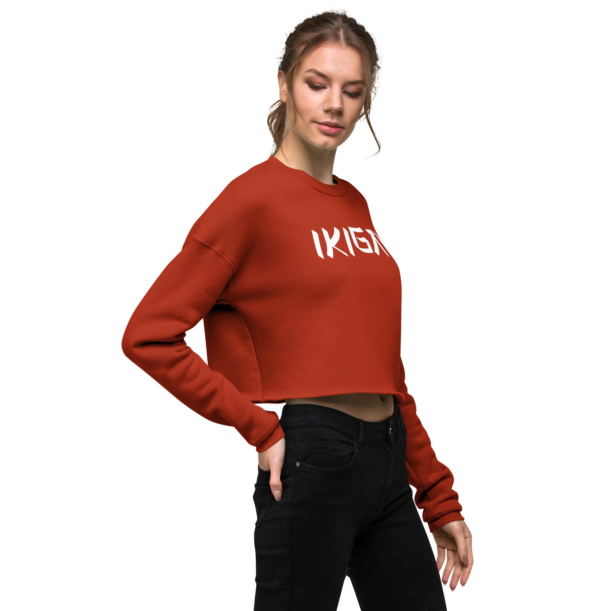 Women’s Crop Sweatshirt - Ikigai Digital Print by Los Gusanos | Stylish Crop Top