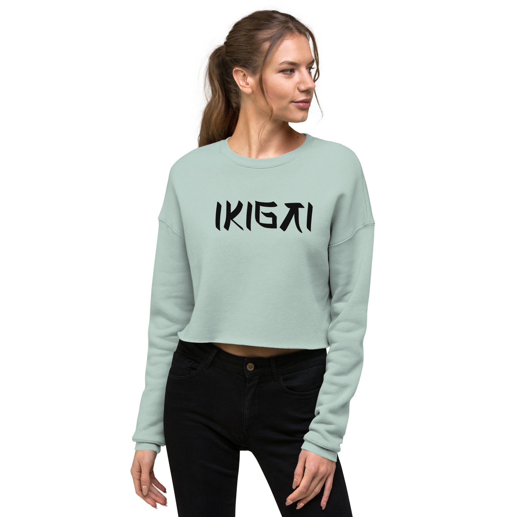 Women’s Crop Sweatshirt - Ikigai Digital Print by Los Gusanos | Stylish Crop Top