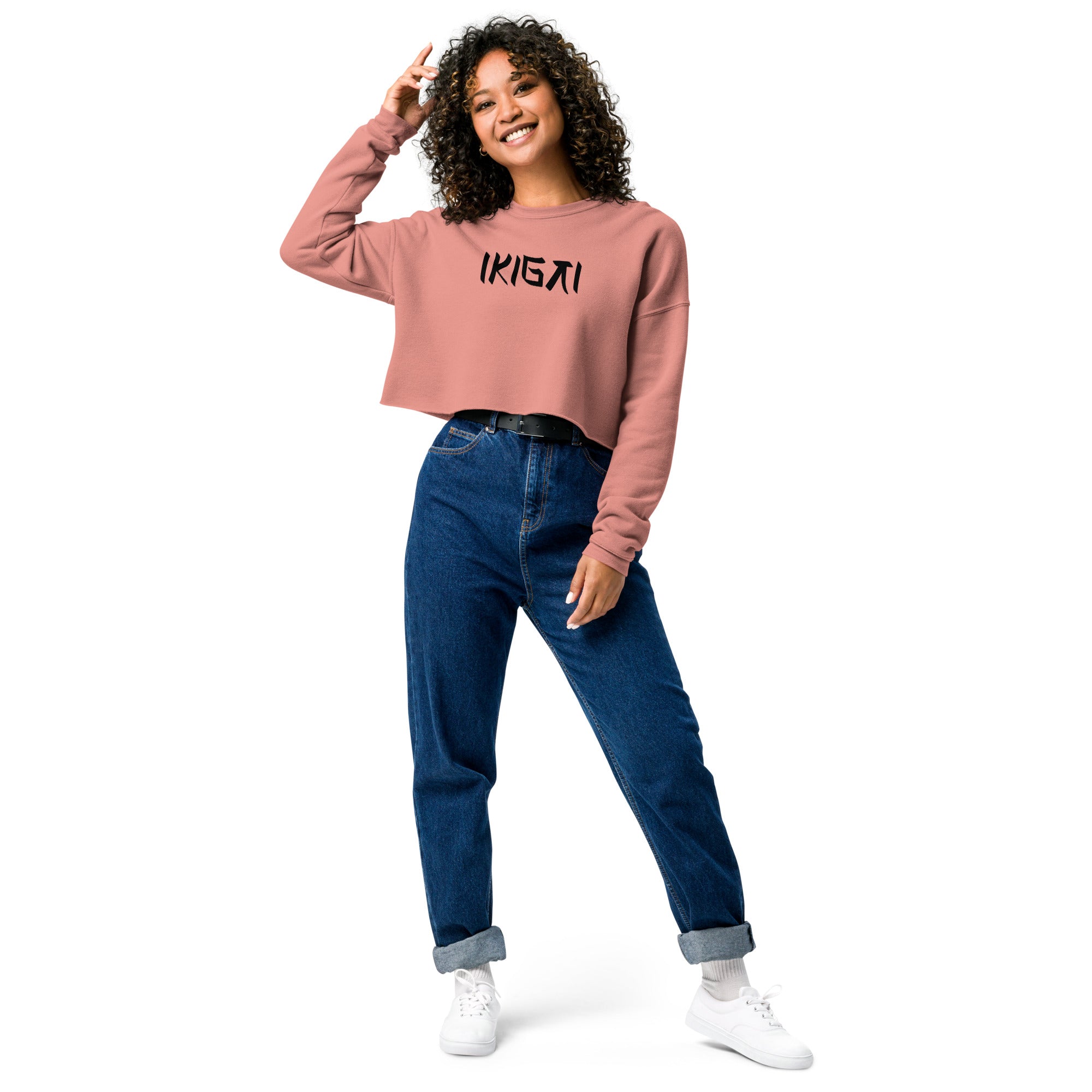 Women’s Crop Sweatshirt - Ikigai Digital Print by Los Gusanos | Stylish Crop Top