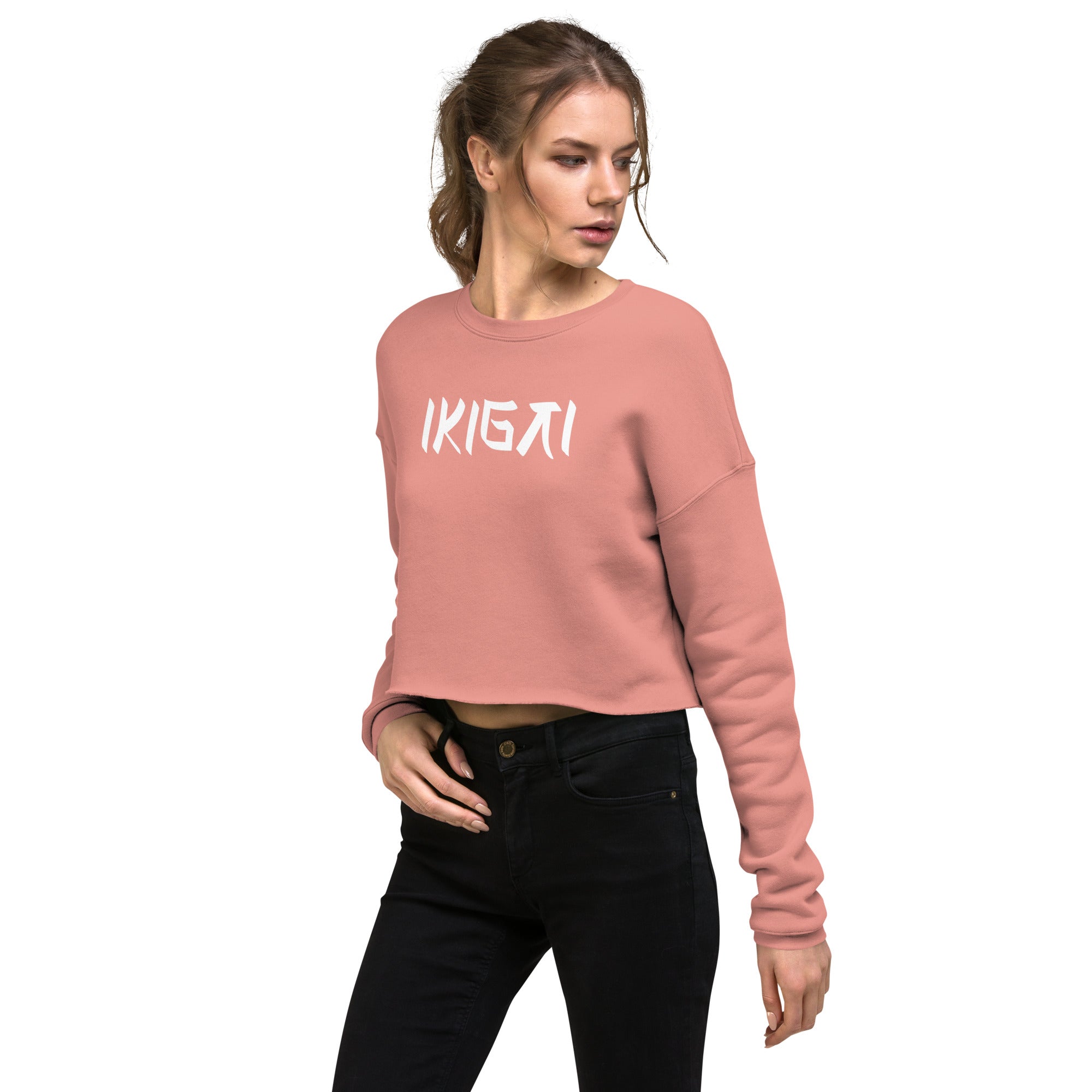 Women’s Crop Sweatshirt - Ikigai Digital Print by Los Gusanos | Stylish Crop Top