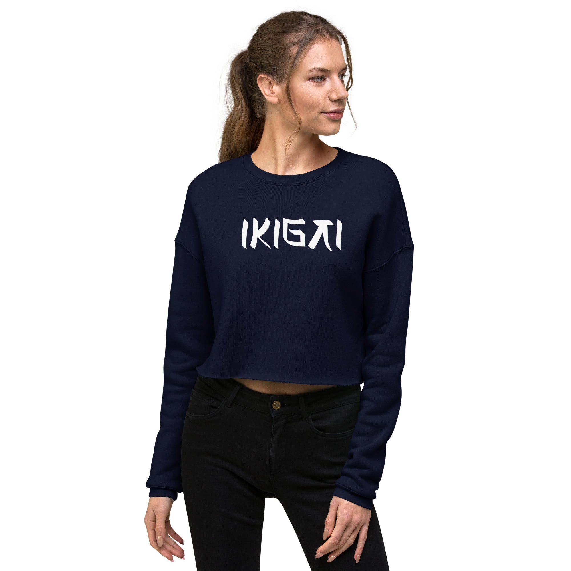 Women’s Crop Sweatshirt - Ikigai Digital Print by Los Gusanos | Stylish Crop Top