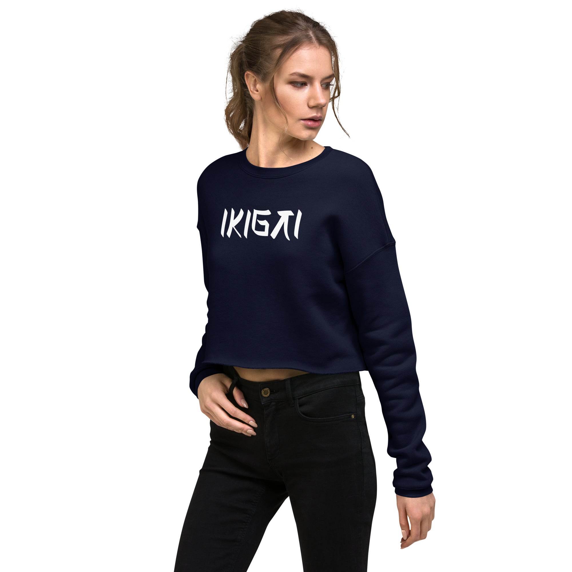 Women’s Crop Sweatshirt - Ikigai Digital Print by Los Gusanos | Stylish Crop Top