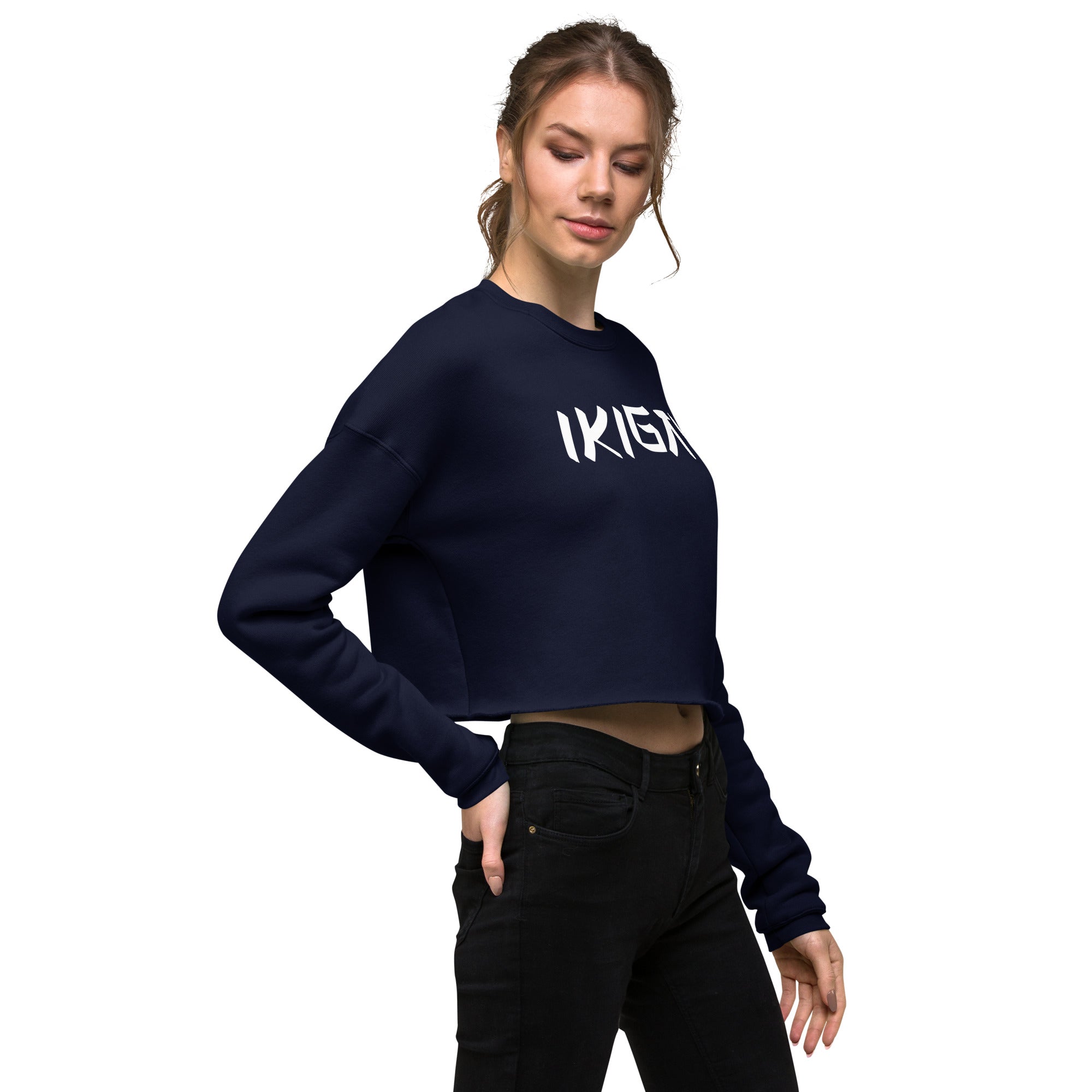 Women’s Crop Sweatshirt - Ikigai Digital Print by Los Gusanos | Stylish Crop Top